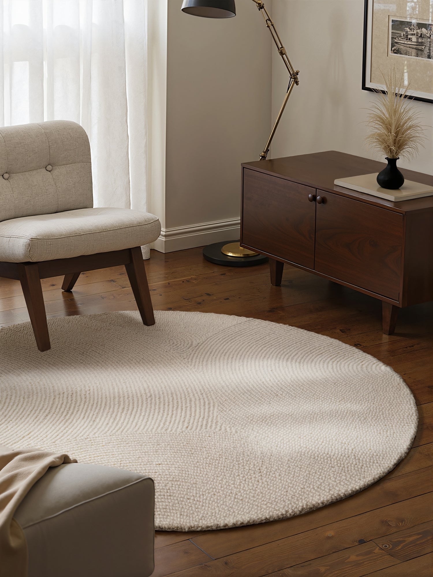 Tapis Rond Laine ELENA motifs arcs - Crème – STUDIO DECO