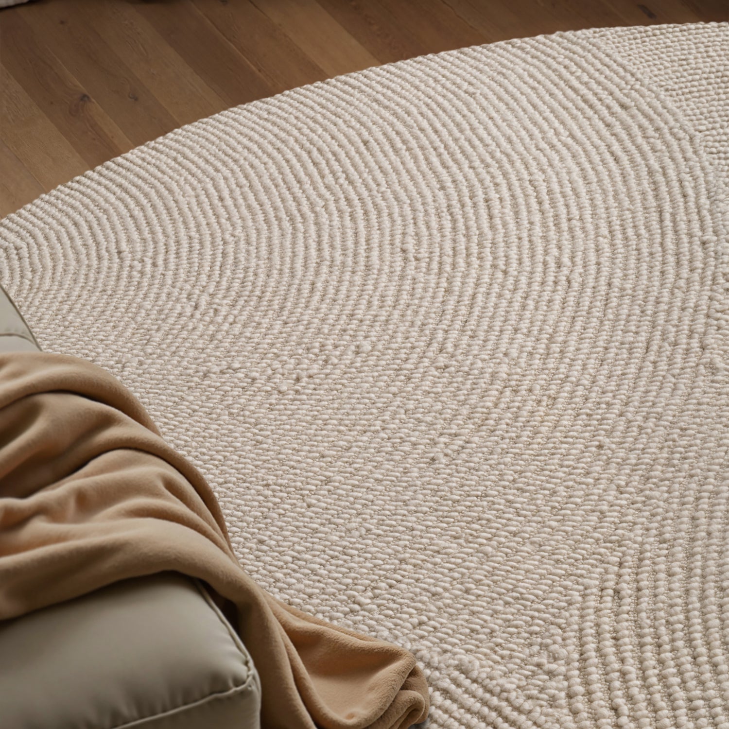 Tapis Rond Laine ELENA motifs arcs - Crème – STUDIO DECO