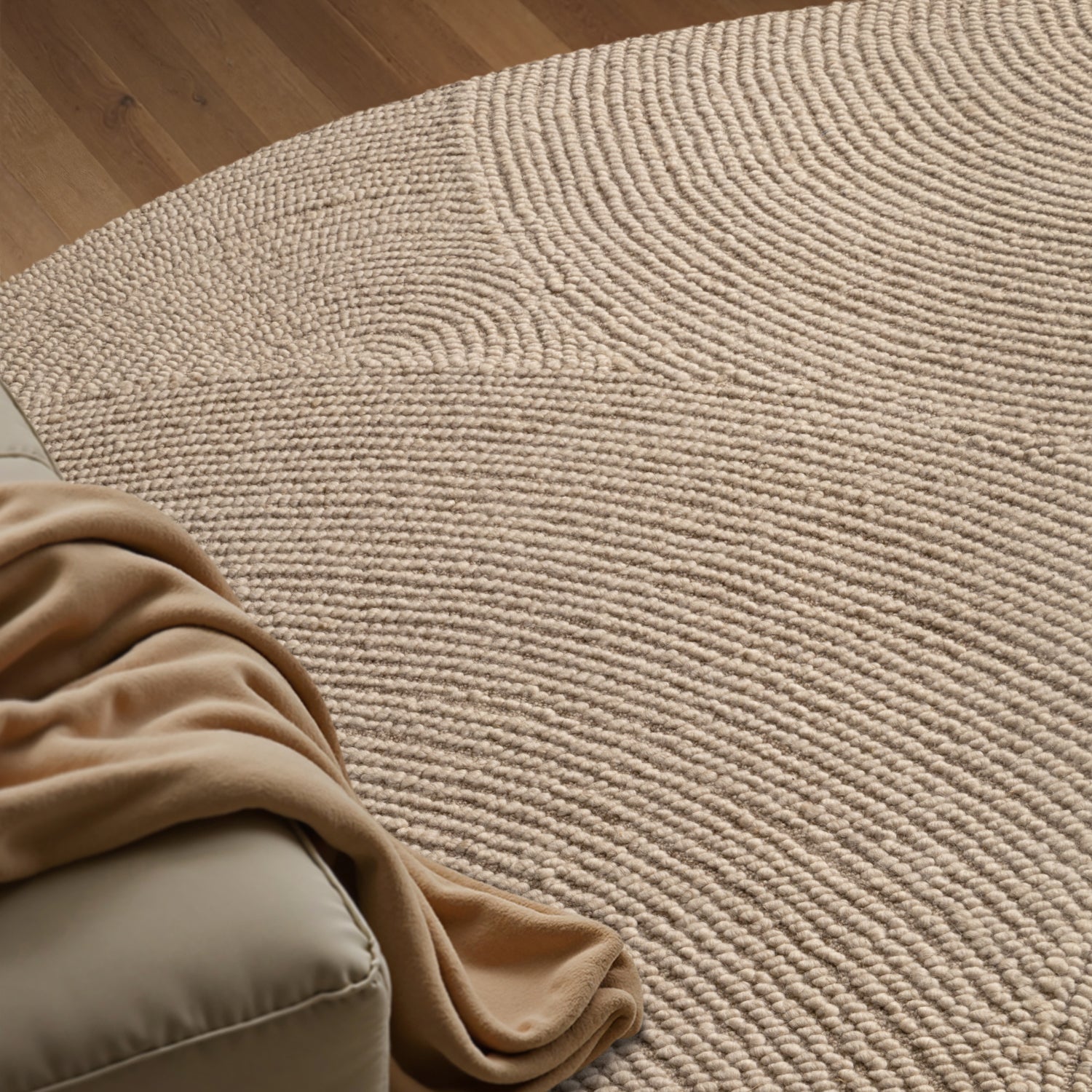 Tapis Rond Laine ELENA motifs arcs Beige – STUDIO DECO