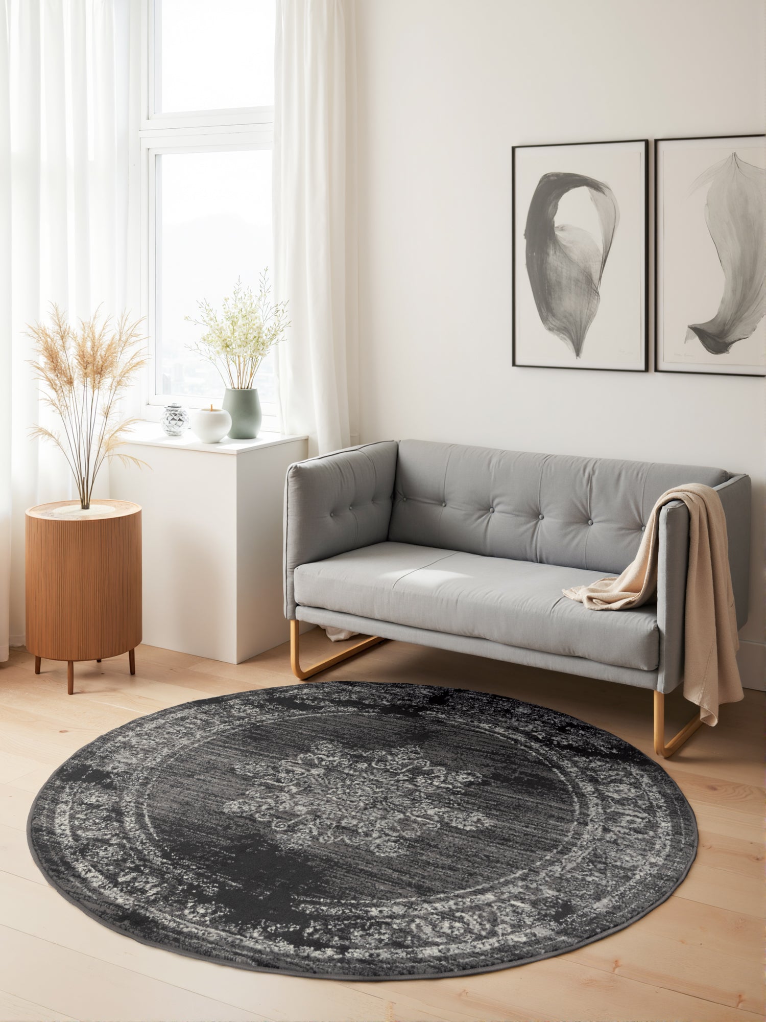 Tapis rond vintage médaillon Anthracite – STUDIO DECO