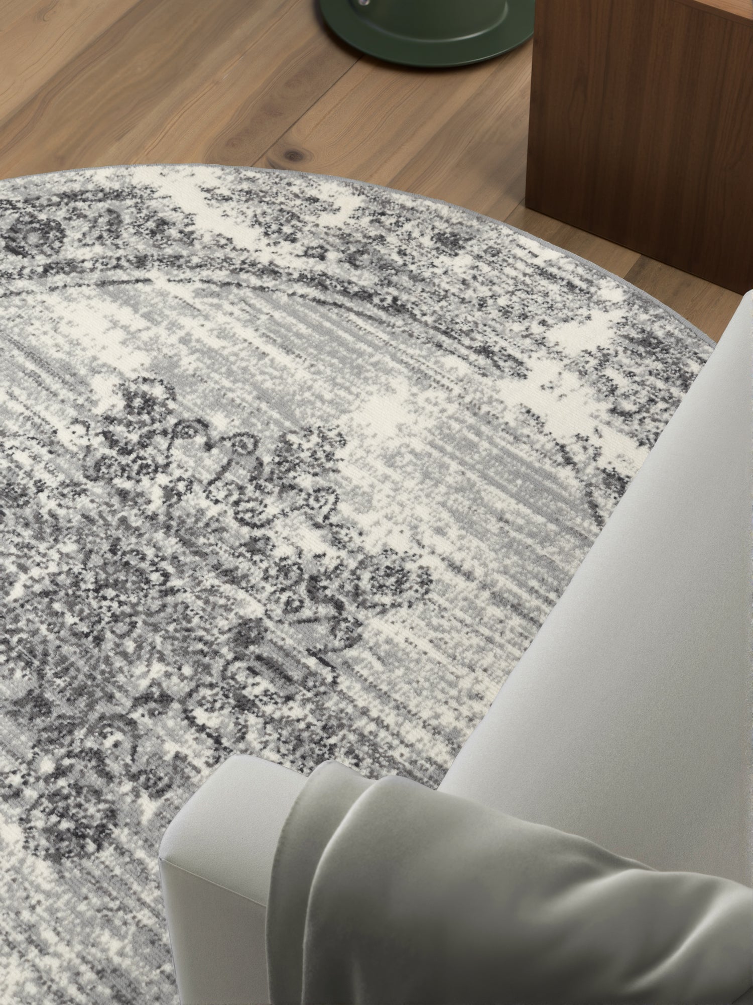 Tapis rond vintage médaillon Crème et Gris – STUDIO DECO