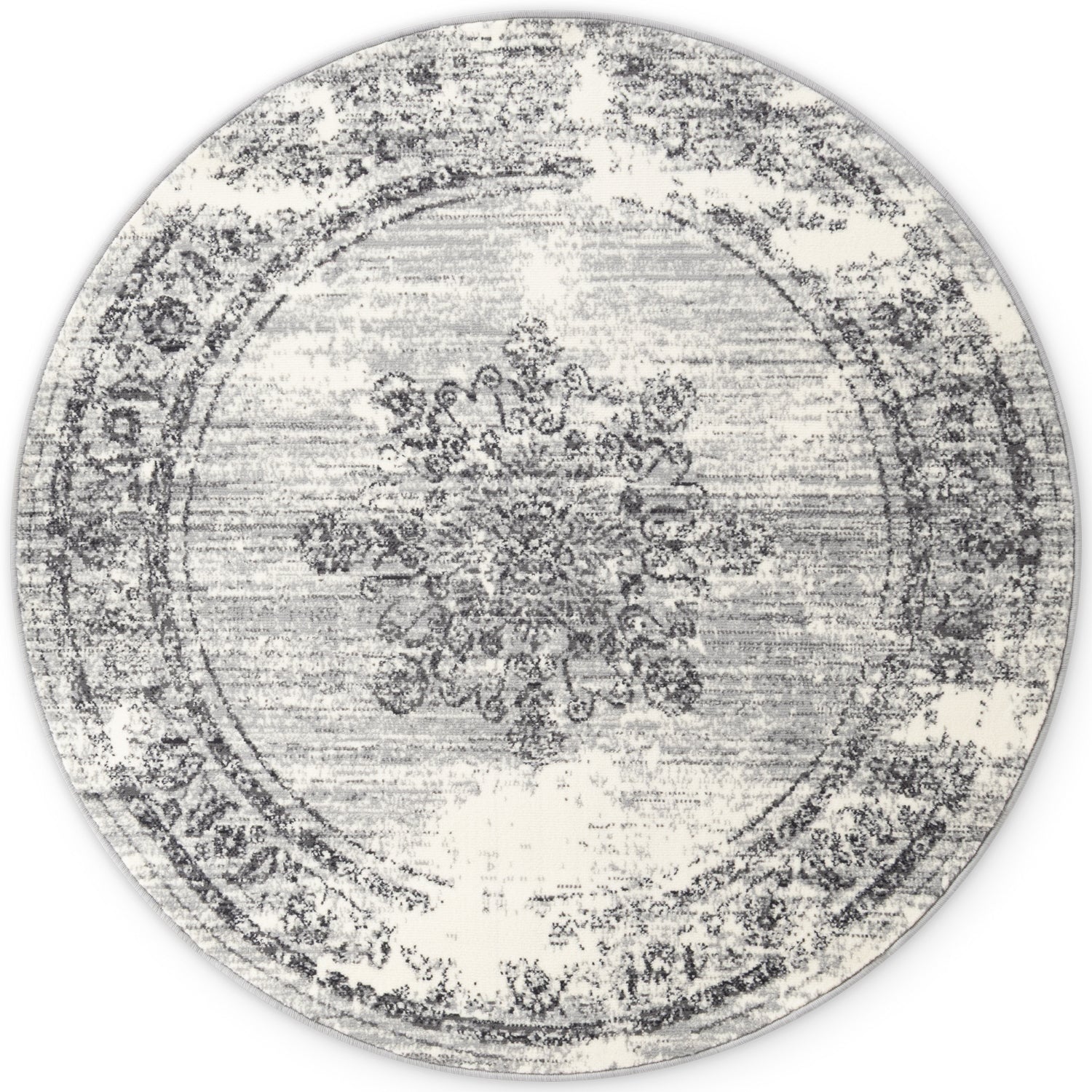 Tapis rond vintage médaillon Crème et Gris – STUDIO DECO