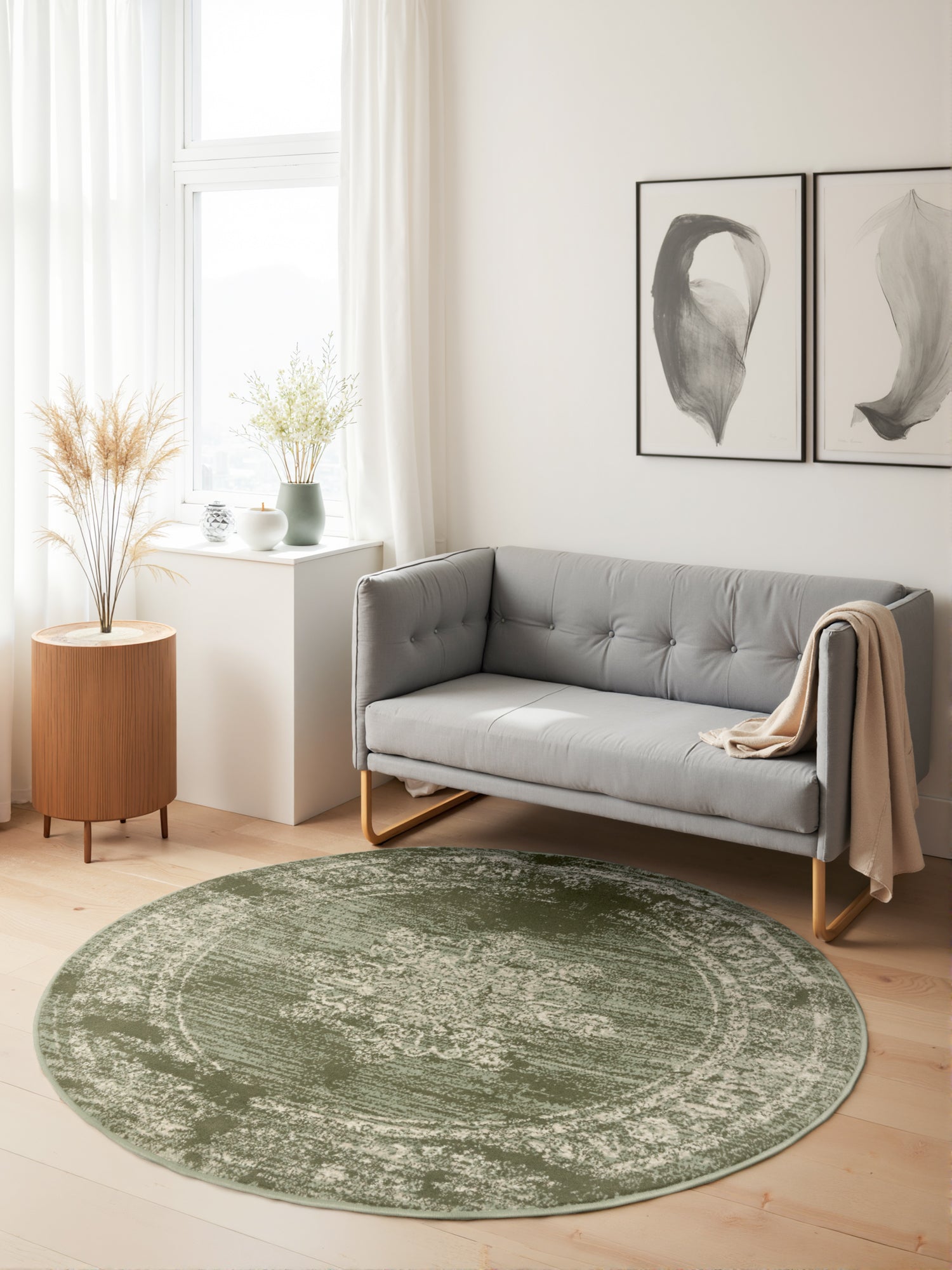 Tapis rond vintage médaillon Vert Menthe – STUDIO DECO