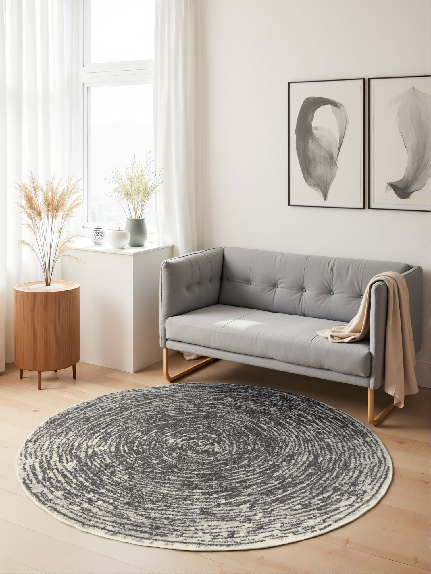 Tapis rond vintage abstrait Gris – STUDIO DECO
