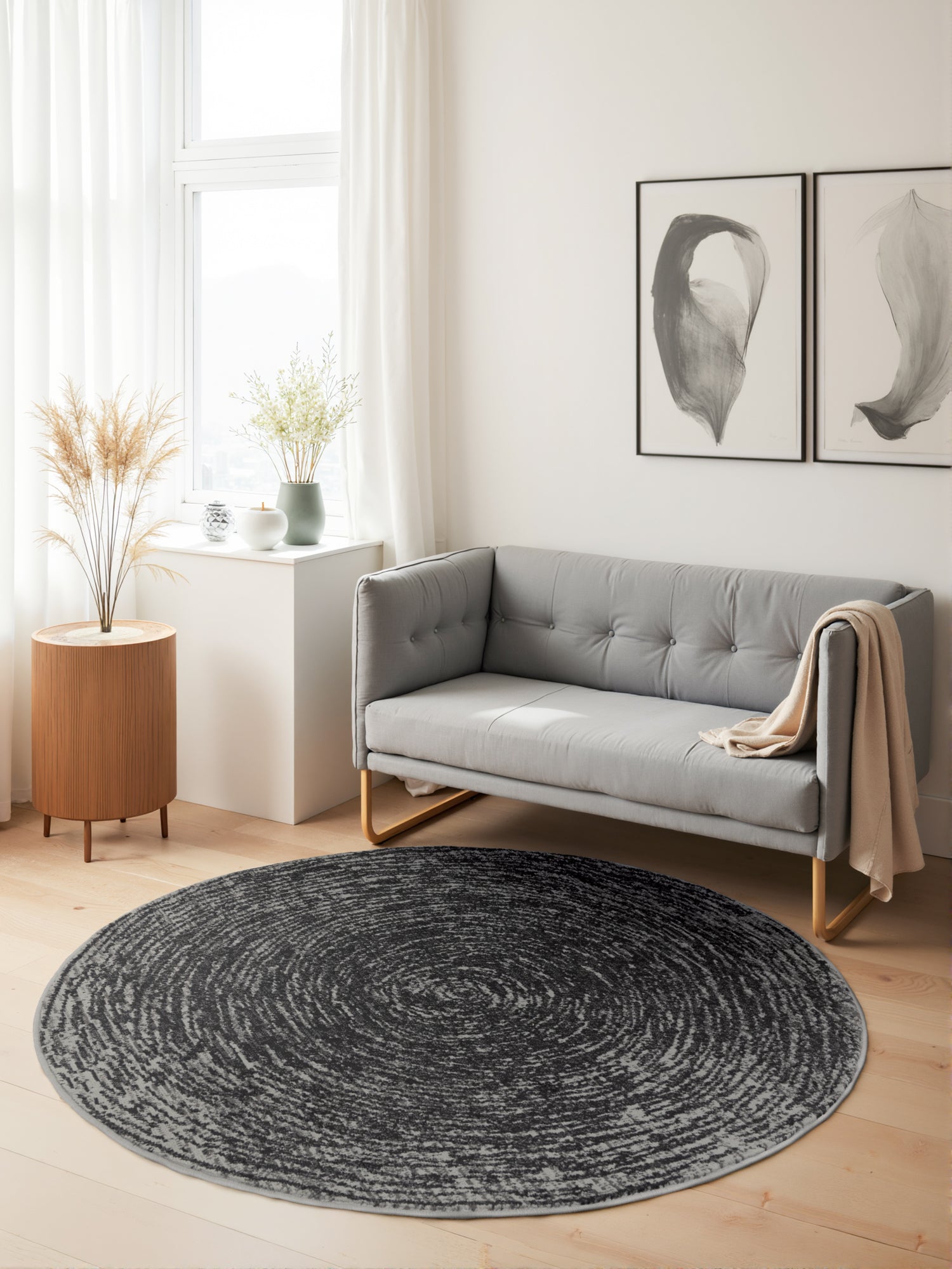 Tapis rond vintage abstrait Anthracite – STUDIO DECO