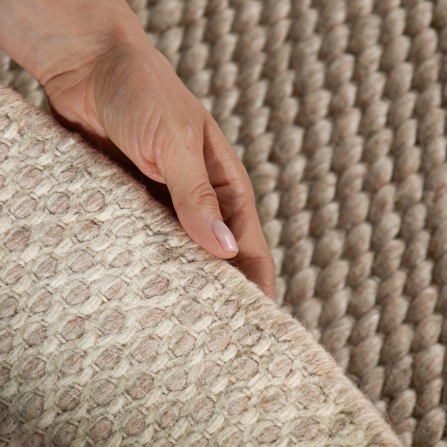 Tapis en laine rond noué main Beige