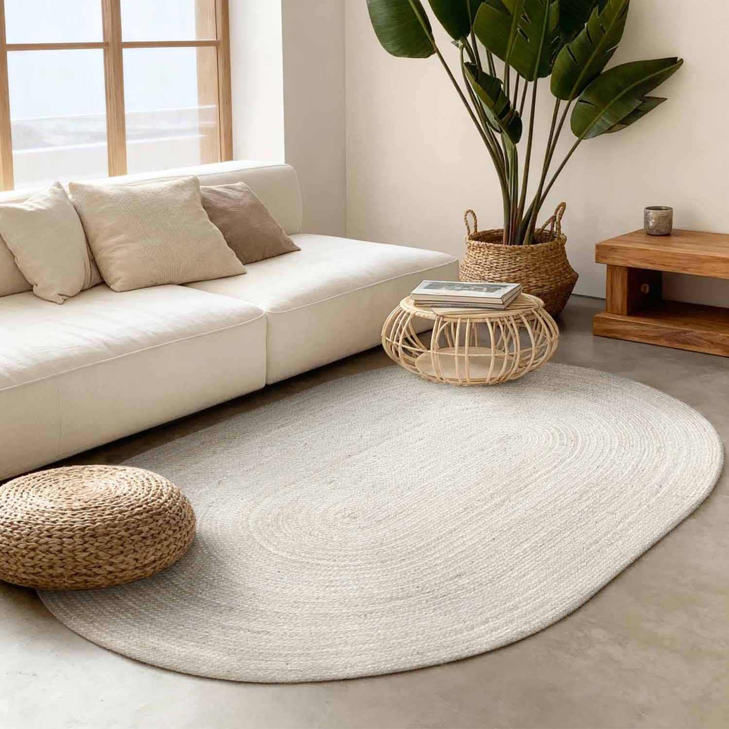 Tapis Ovale en Jute MAHAL Blanc – STUDIO DECO