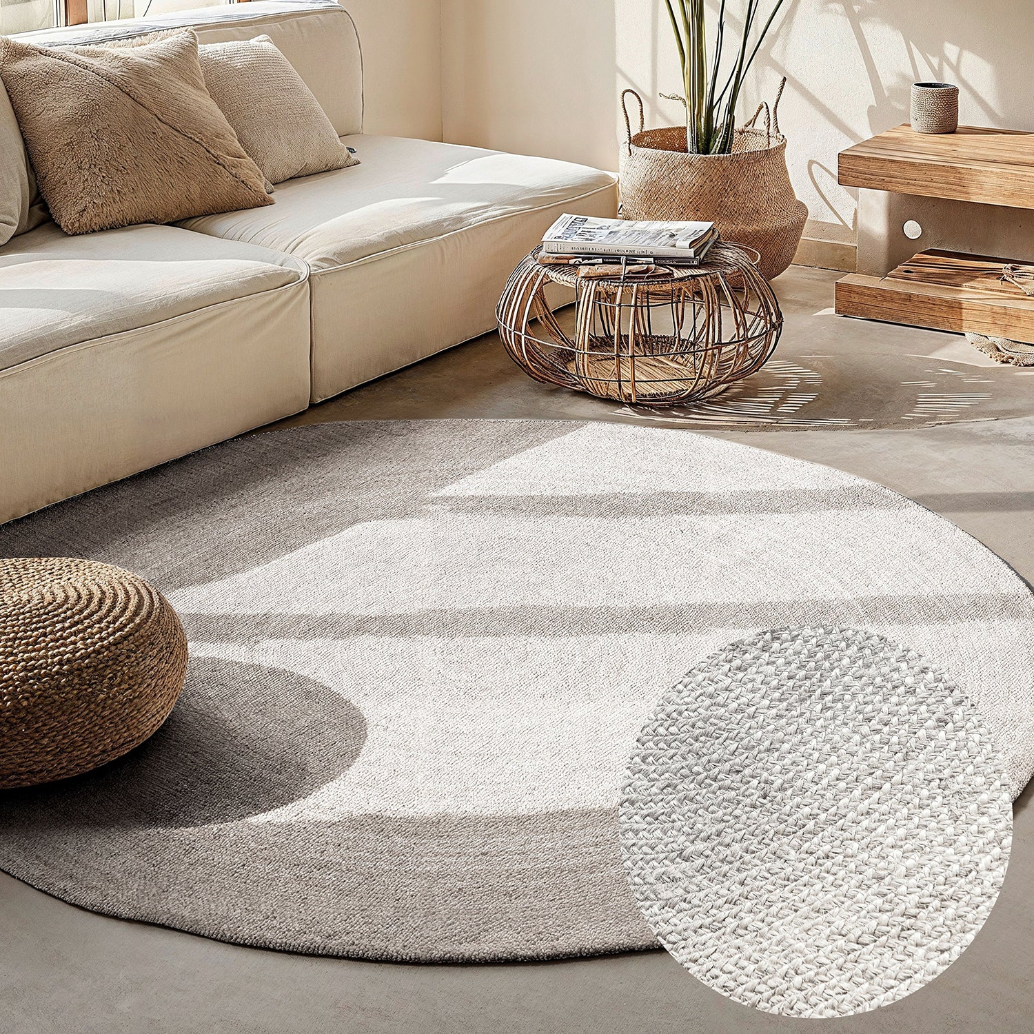 Tapis Rond en Jute MAHAL Blanc – STUDIO DECO
