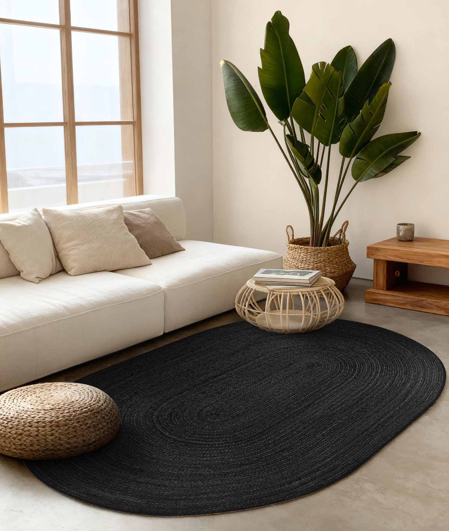 Tapis Ovale en Jute MAHAL Noir – STUDIO DECO