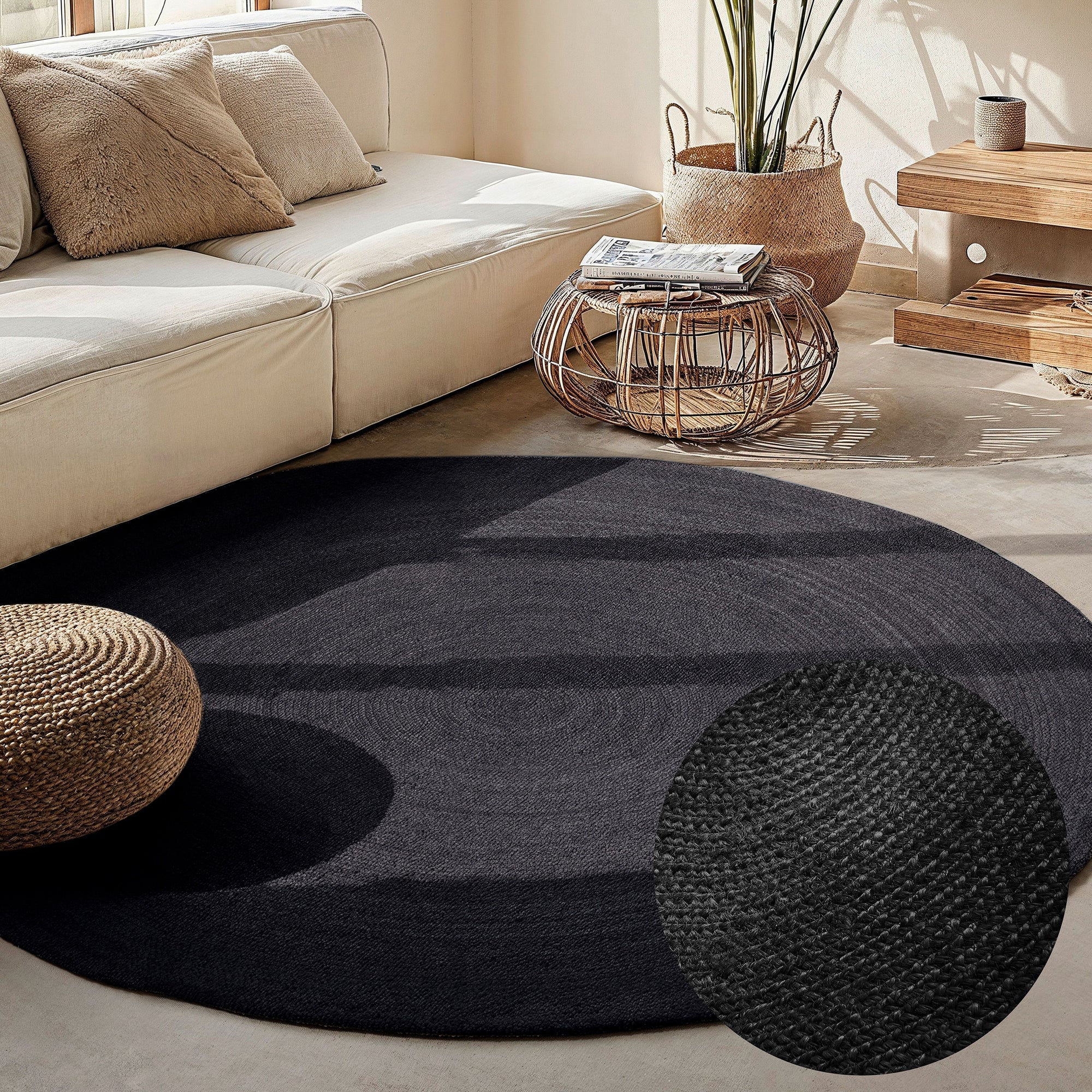 Tapis Rond en Jute MAHAL Noir – STUDIO DECO