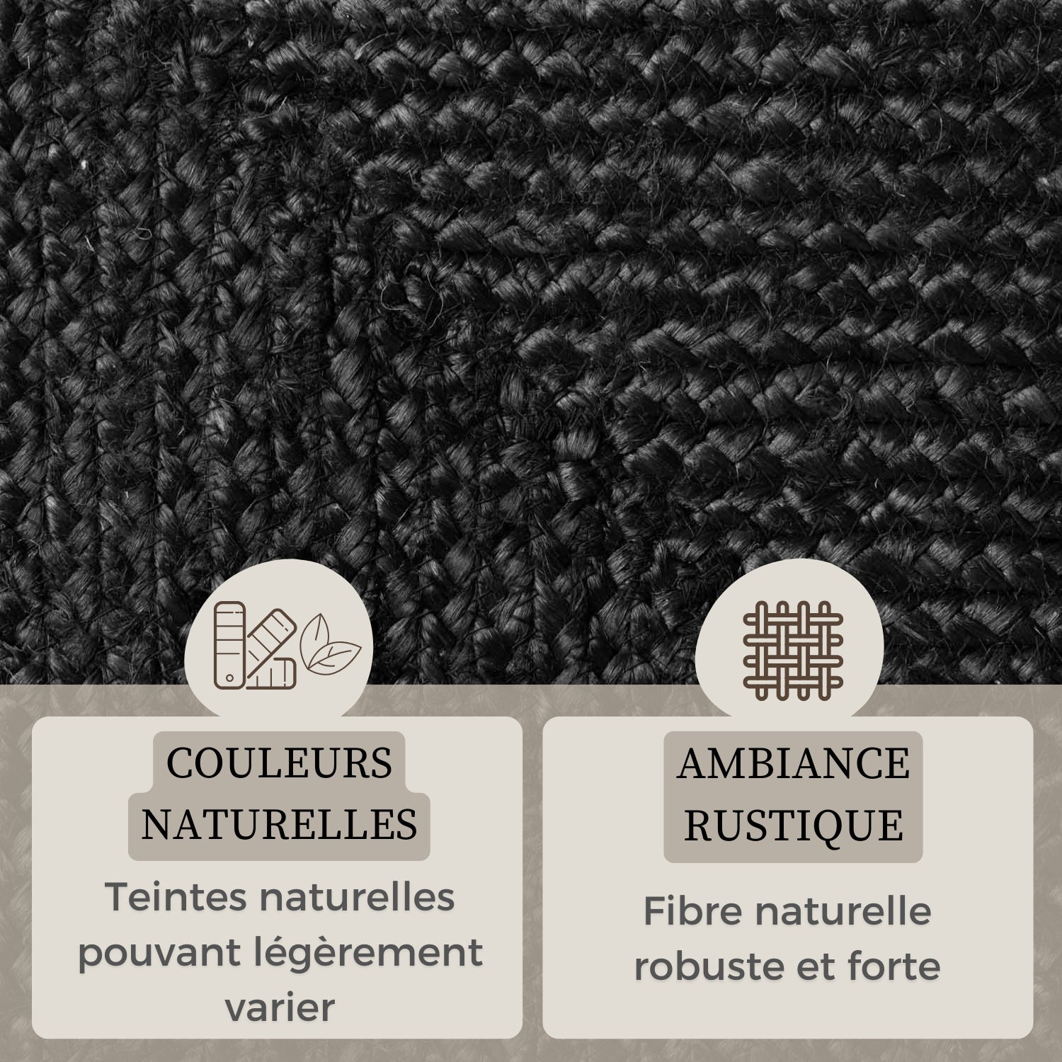 Tapis en Jute Fait Main Noir
