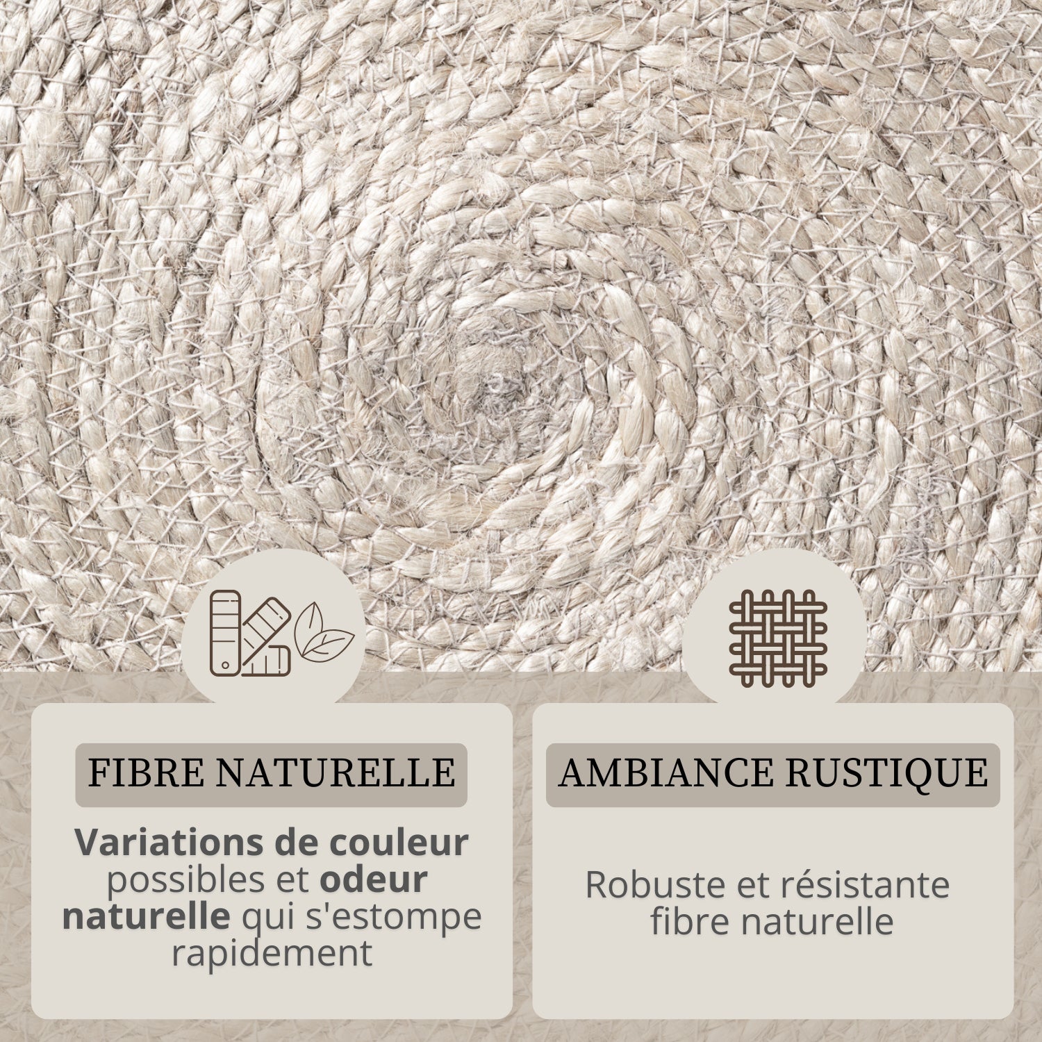 Tapis rond en Jute Ivoire et Noir
