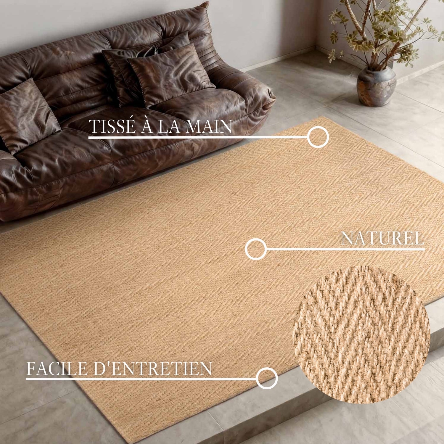 Tapis en Jute à chevrons Fait Main Beige - Villeroy &amp; Boch