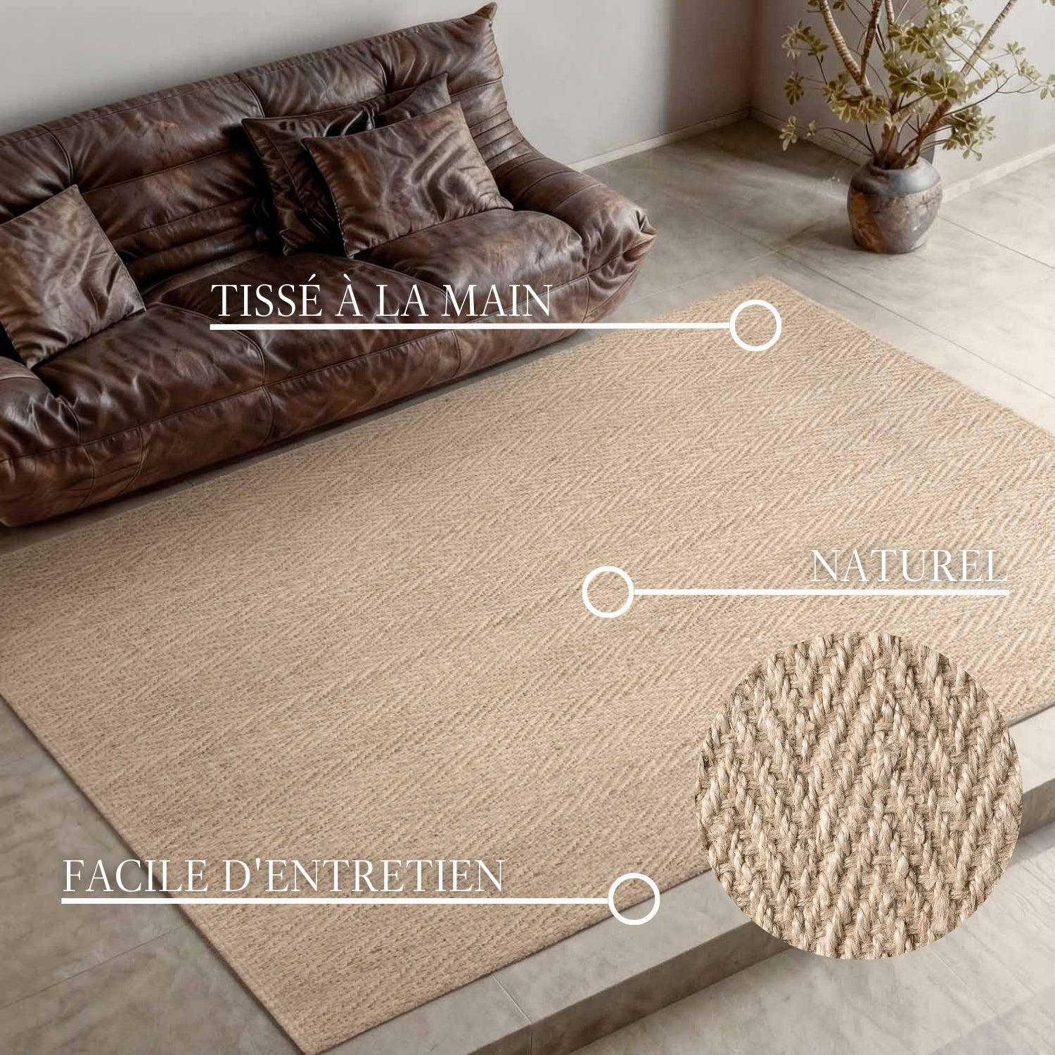 Tapis en Jute à chevrons Fait Main Ivoire - Villeroy &amp; Boch