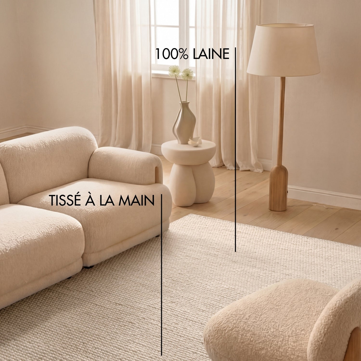 Tapis à boules en laine tufté Blanc Naturel - Ted Baker
