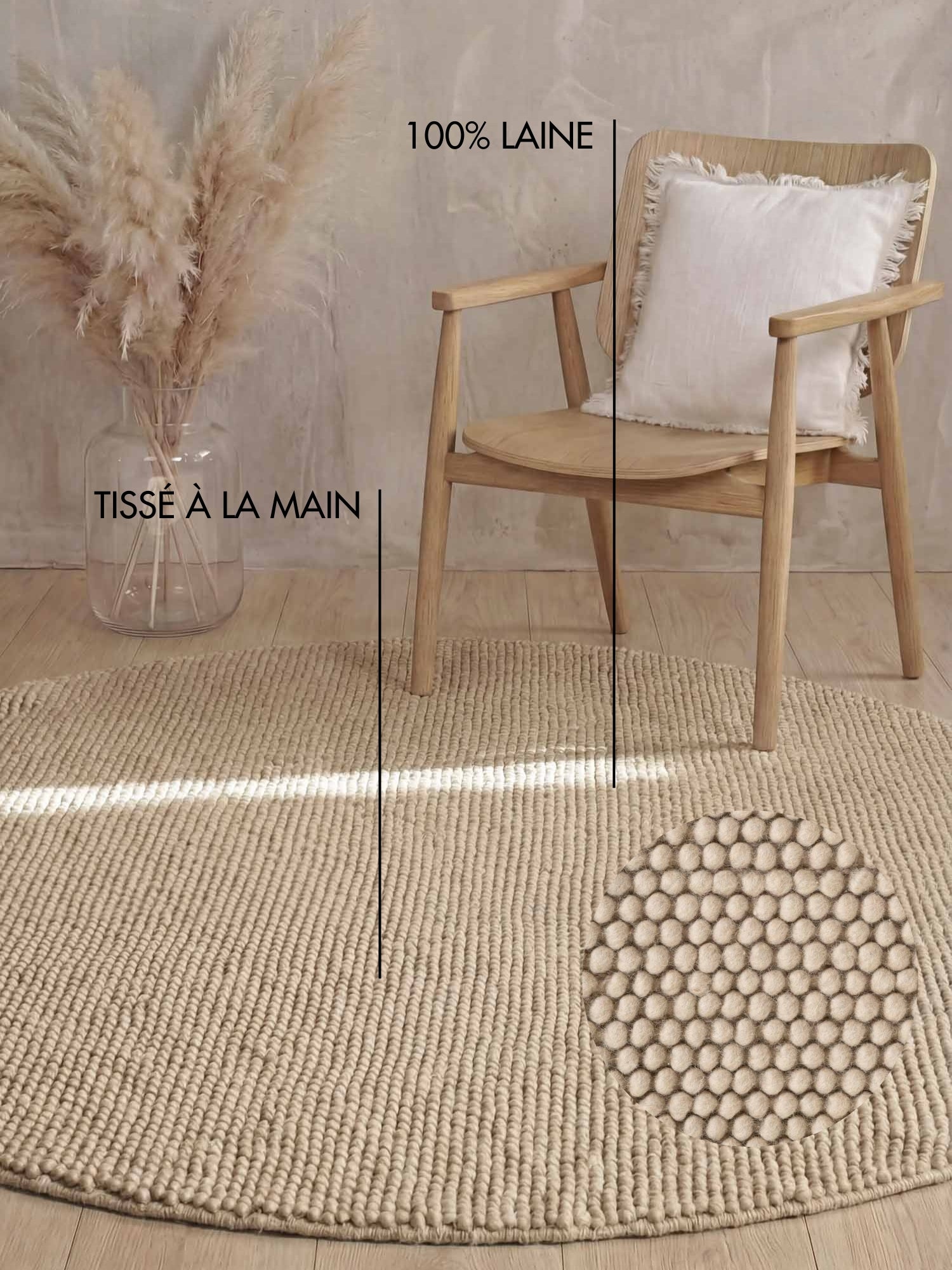 Tapis rond à boules en laine tufté Beige - Ted Baker