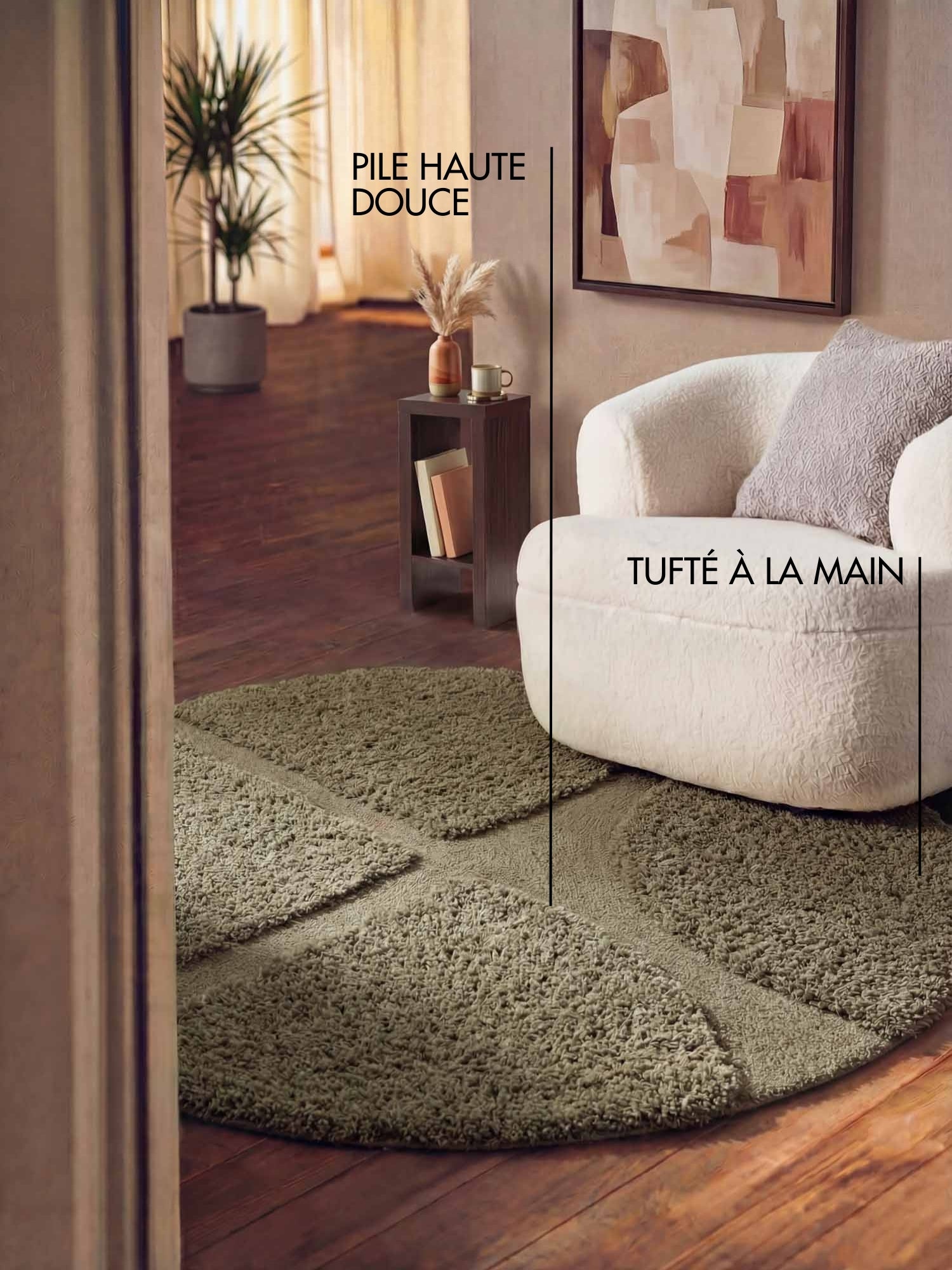 Tapis rond à poils longs en relief Vert - Ted Baker