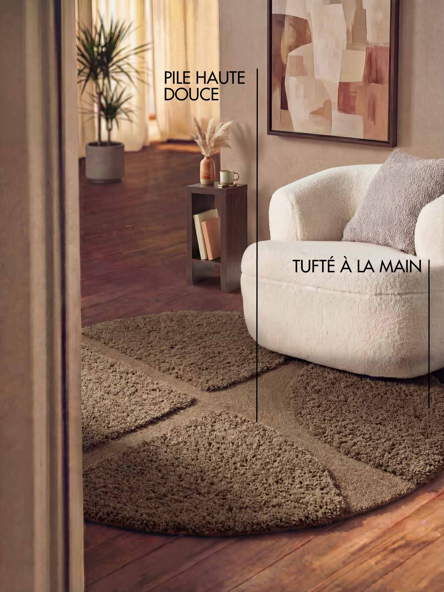 Tapis rond à poils longs en relief Marron - Ted Baker