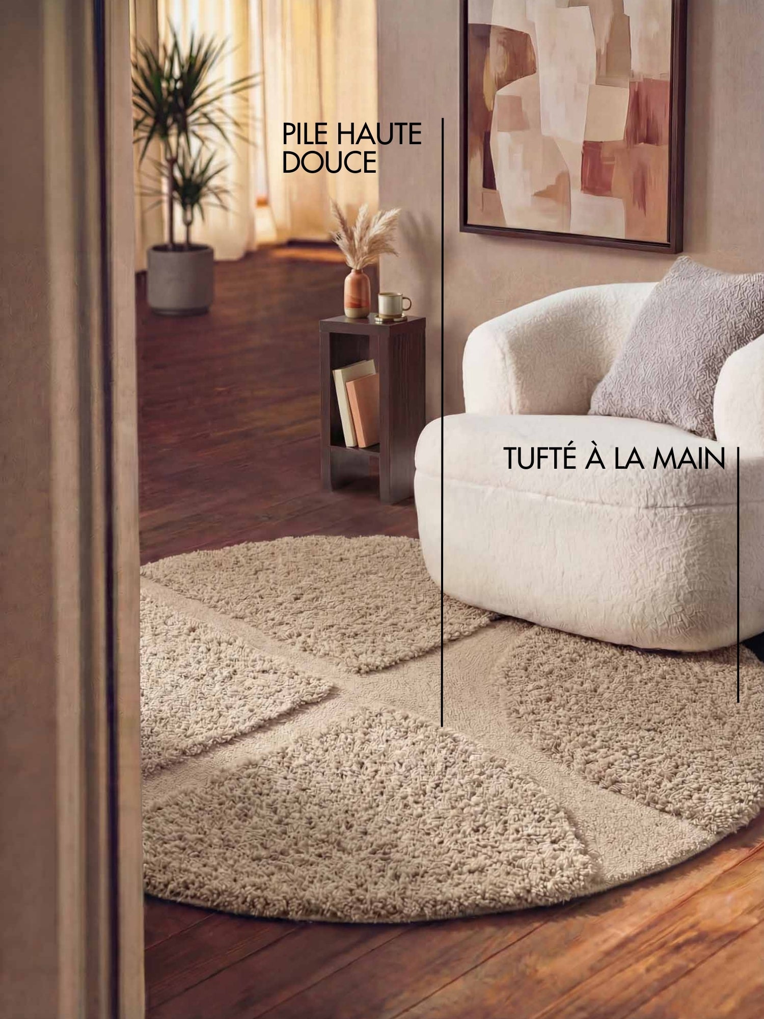 Tapis rond à poils longs en relief Beige - Ted Baker