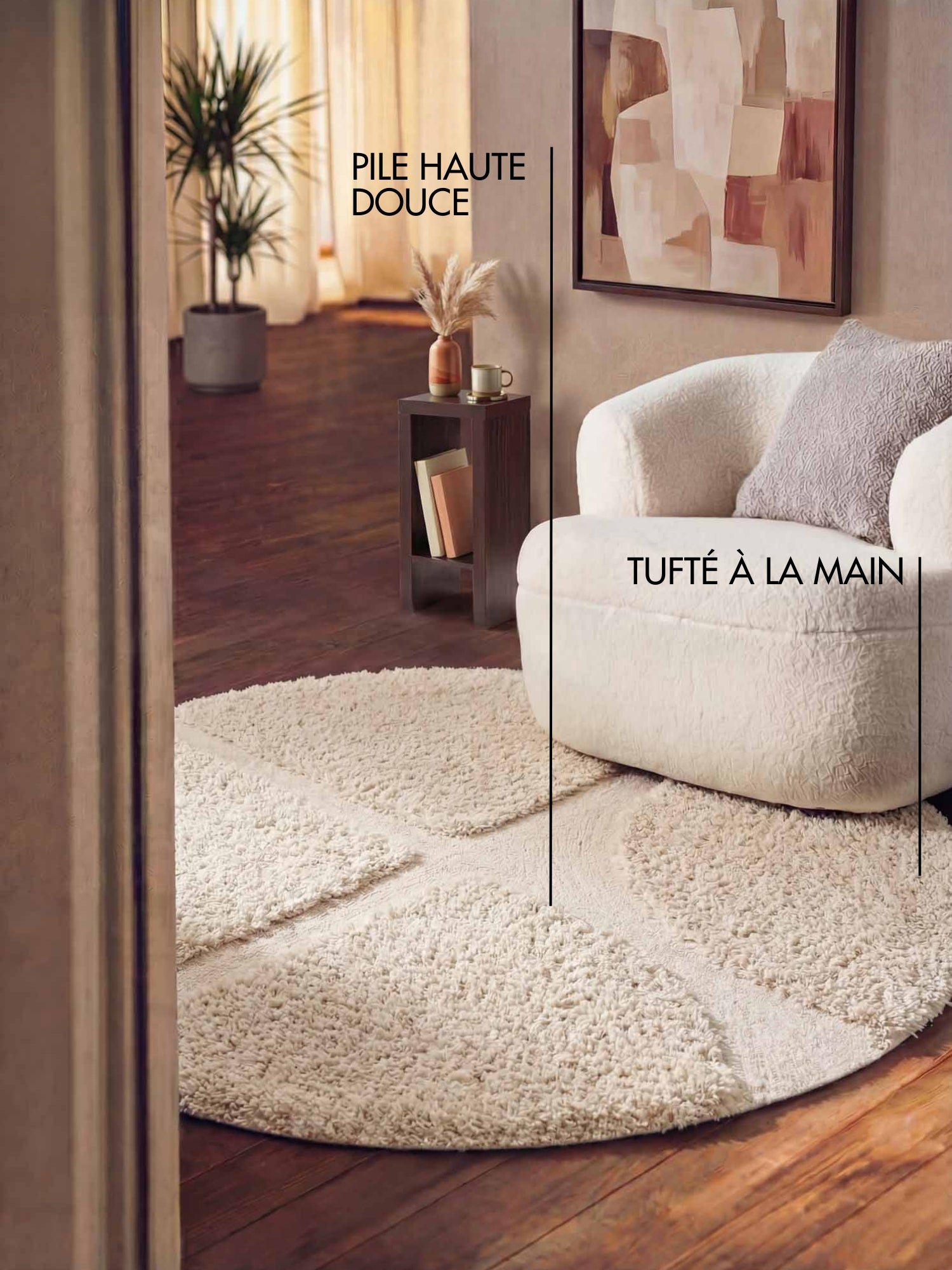 Tapis rond à poils longs en relief Crème - Ted Baker