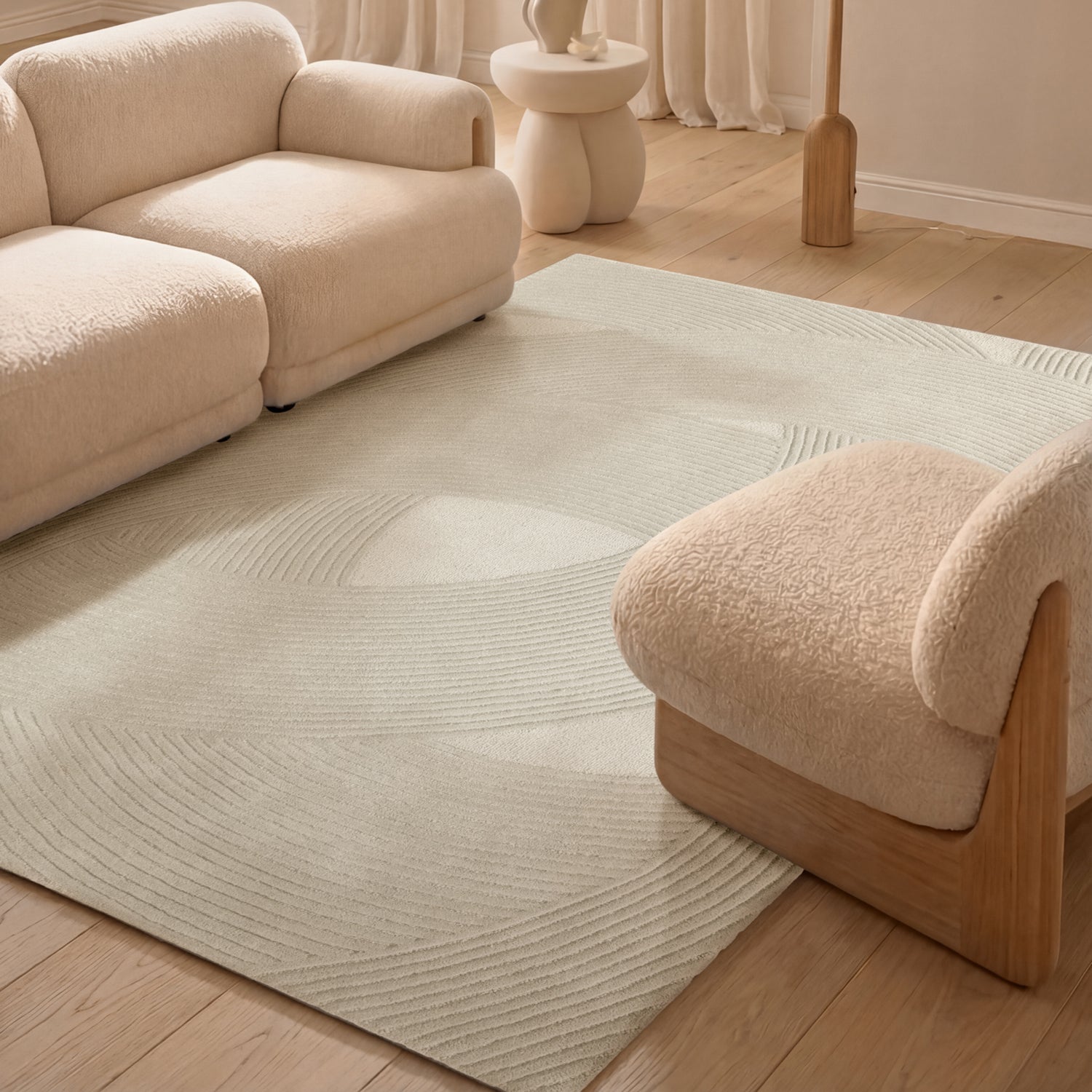 Tapis Laine Sculpté Main Spirale Crème - Ted Baker