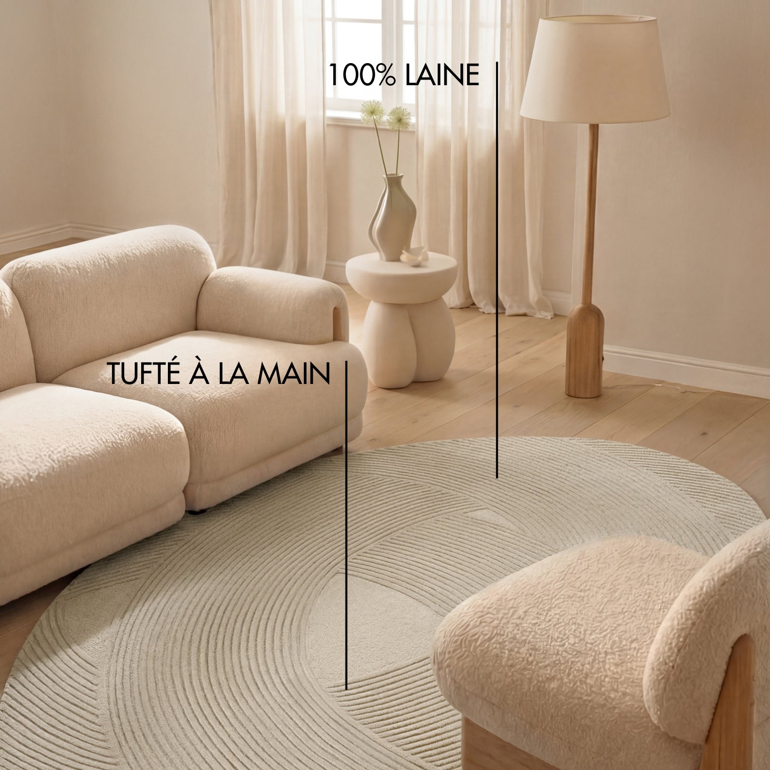 Tapis Organique Laine Sculpté Main Spirale Crème - Ted Baker