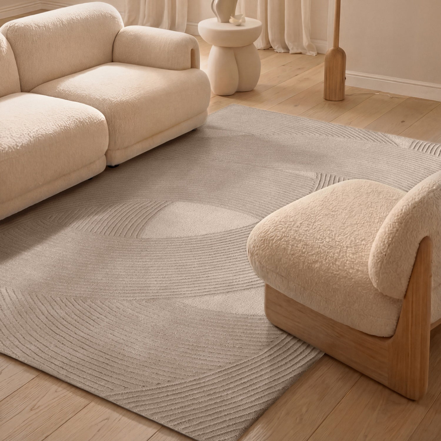 Tapis Laine Sculpté Main Spirale Beige - Ted Baker