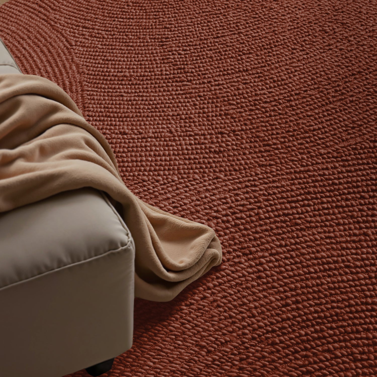Tapis Rond Laine motifs arcs - Bordeau
