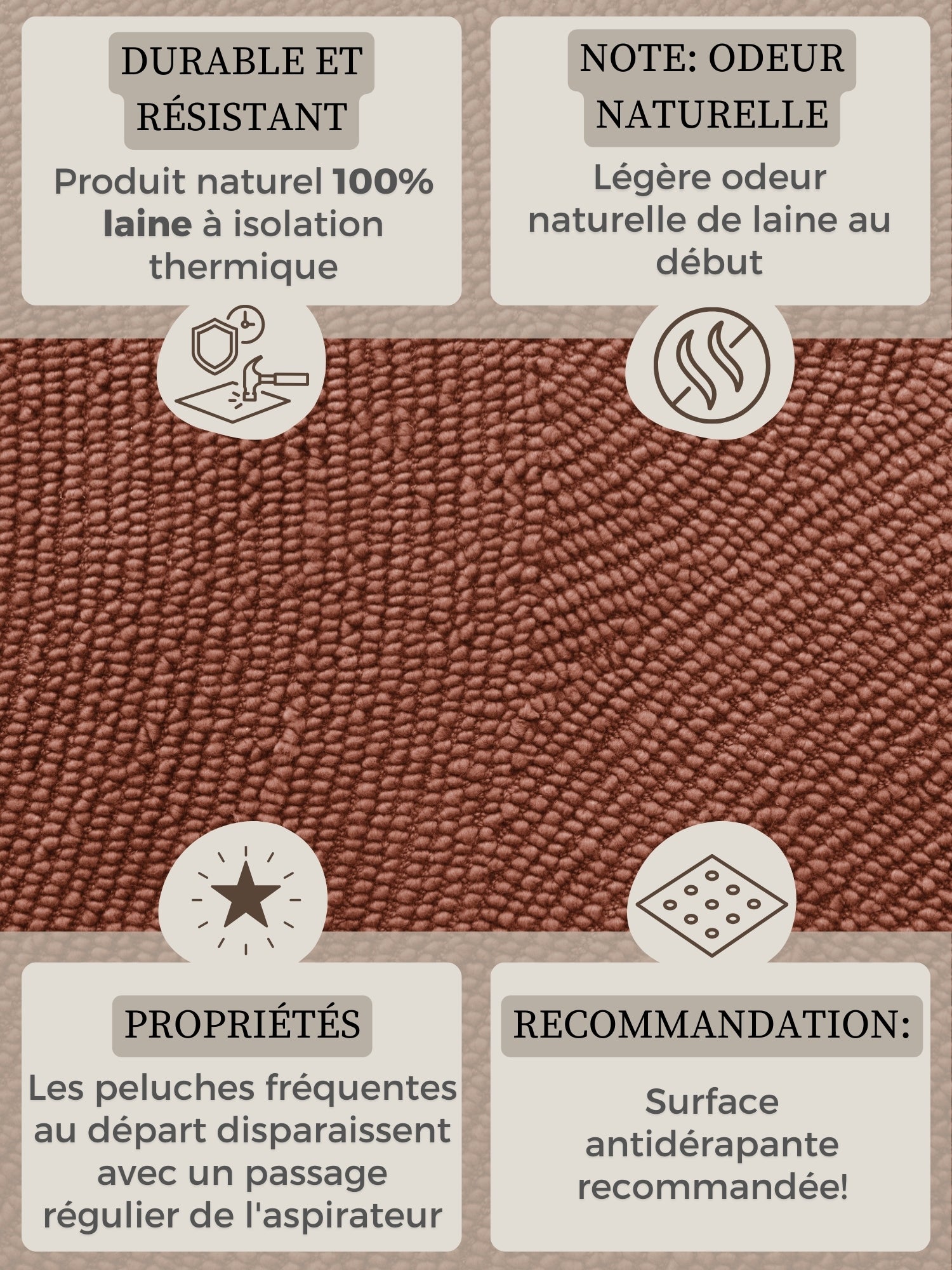 Tapis Laine motifs arcs - Bordeau