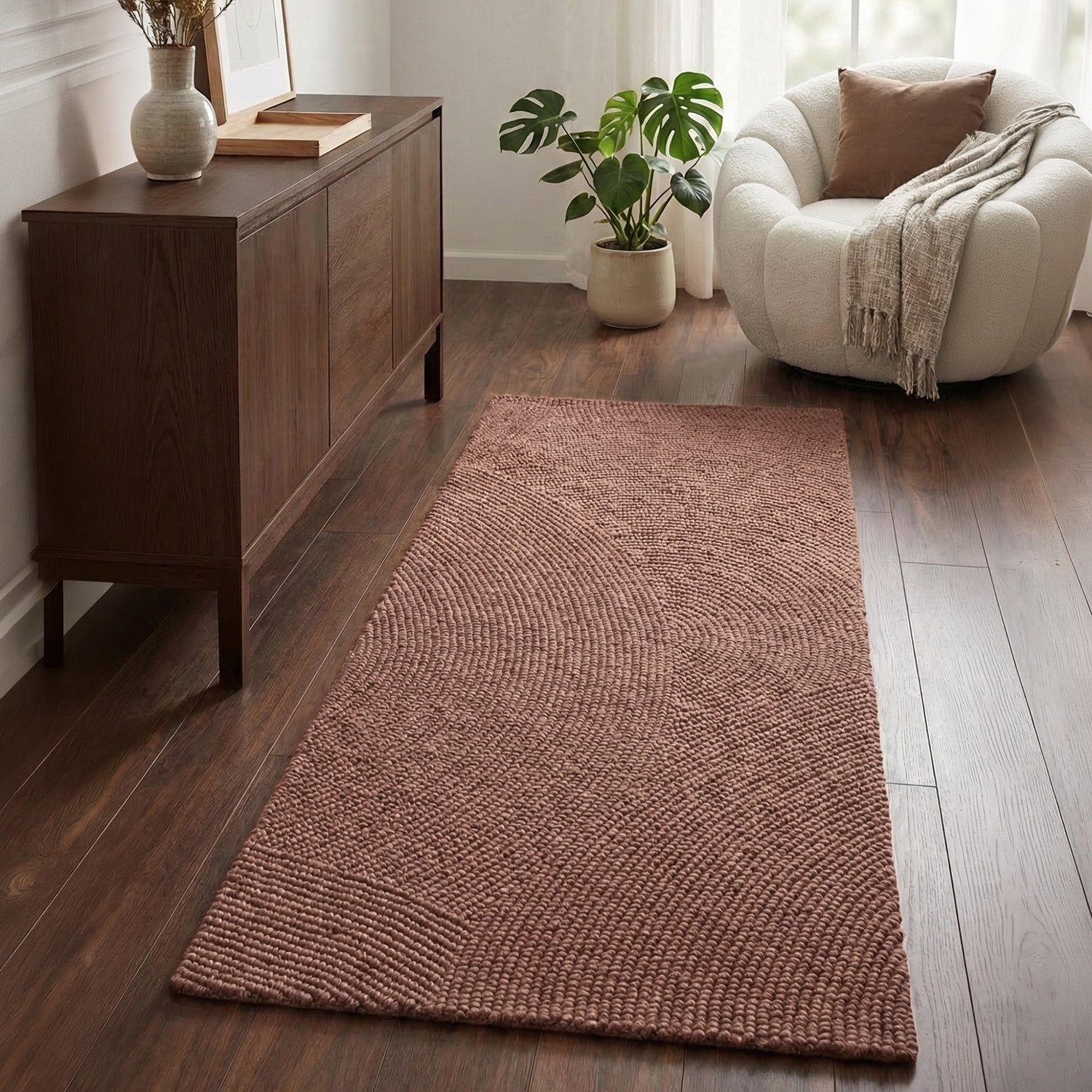 Tapis Couloir Laine motifs arcs - Rose Vintage