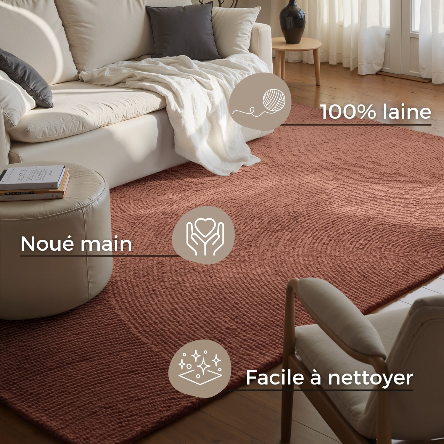 Tapis Laine motifs arcs - Rose Vintage