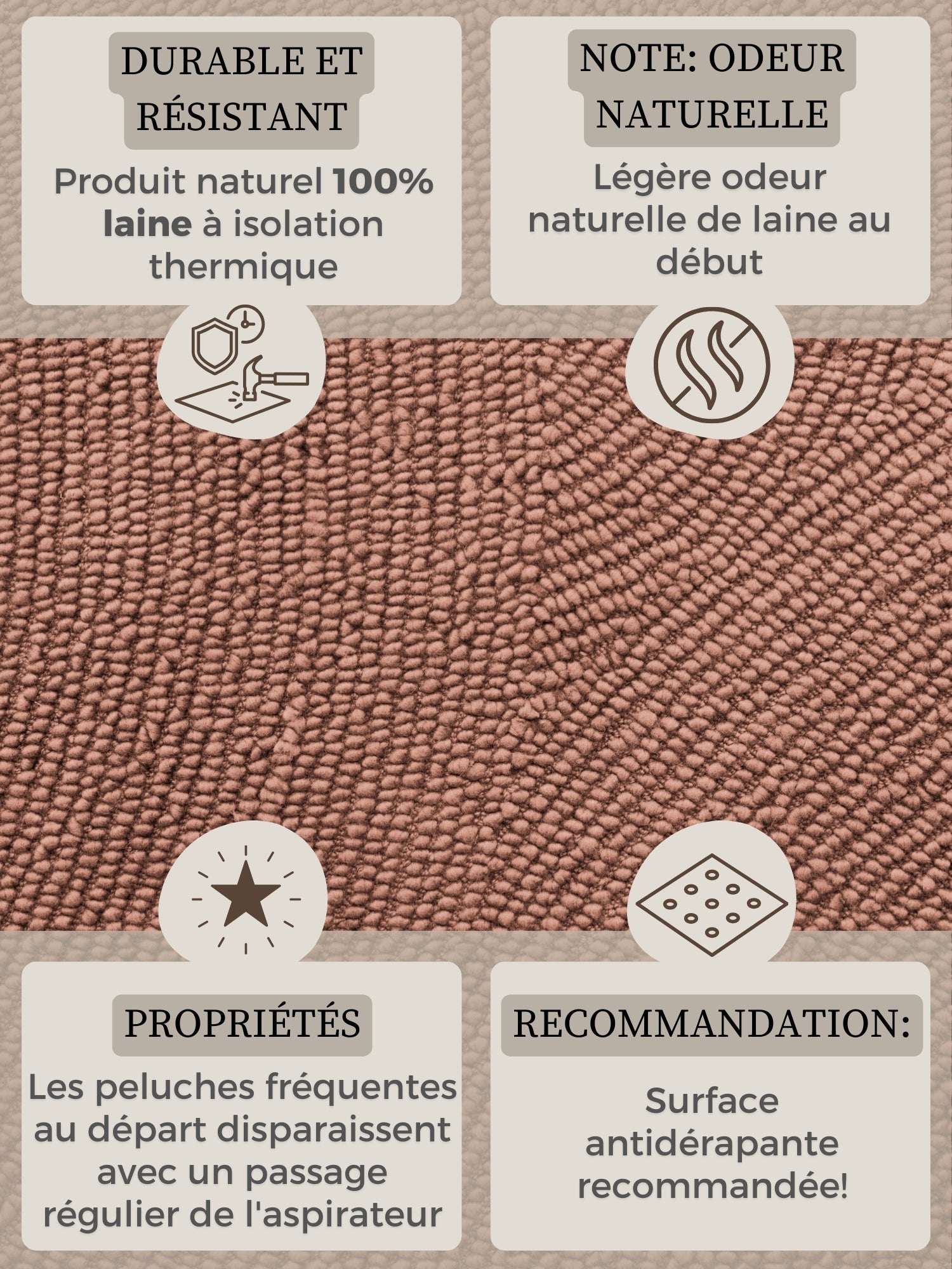 Tapis Laine motifs arcs - Rose Vintage