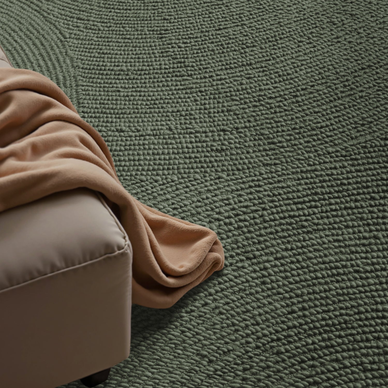 Tapis Rond Laine motifs arcs - Vert