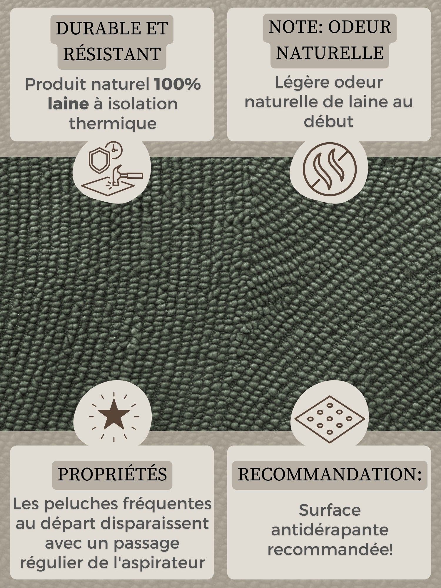 Tapis Laine motifs arcs - Vert