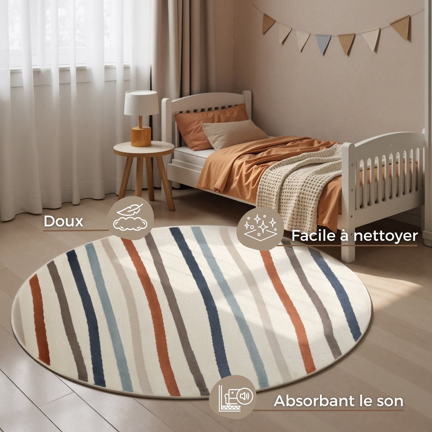 Tapis Rond Enfant Lignes Colorées