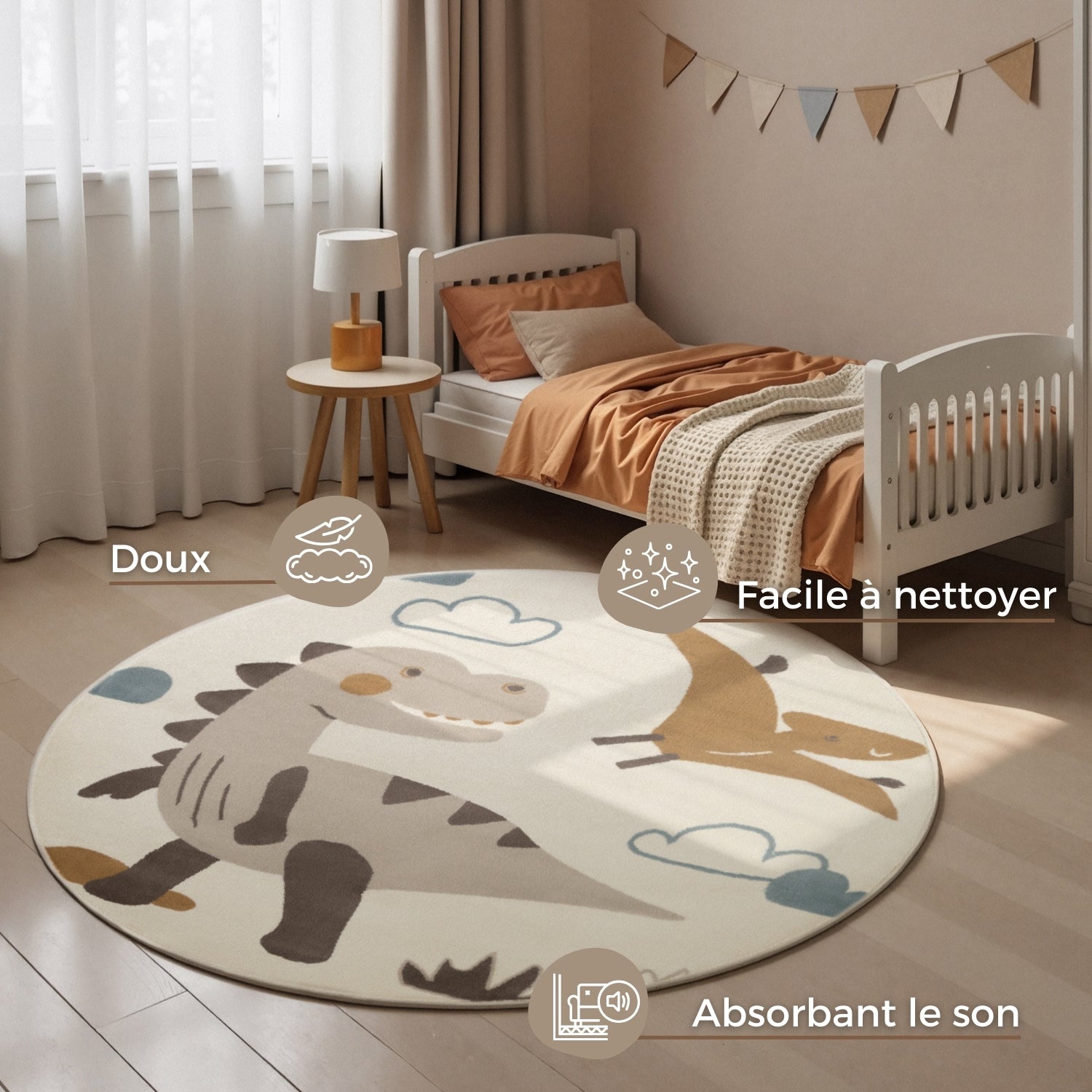 Tapis rond Enfant Dinos