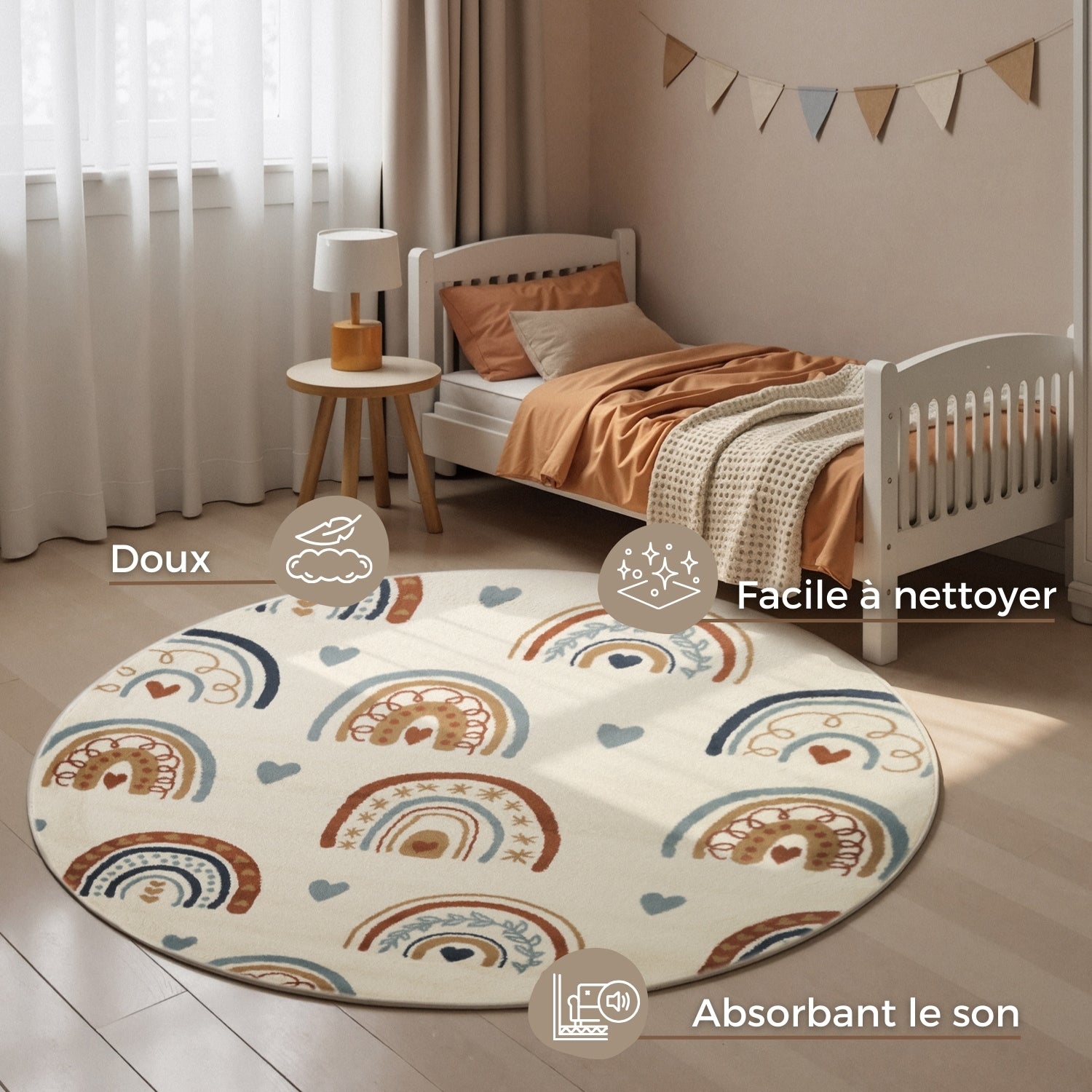 Tapis rond Enfant Color Loop Ecru