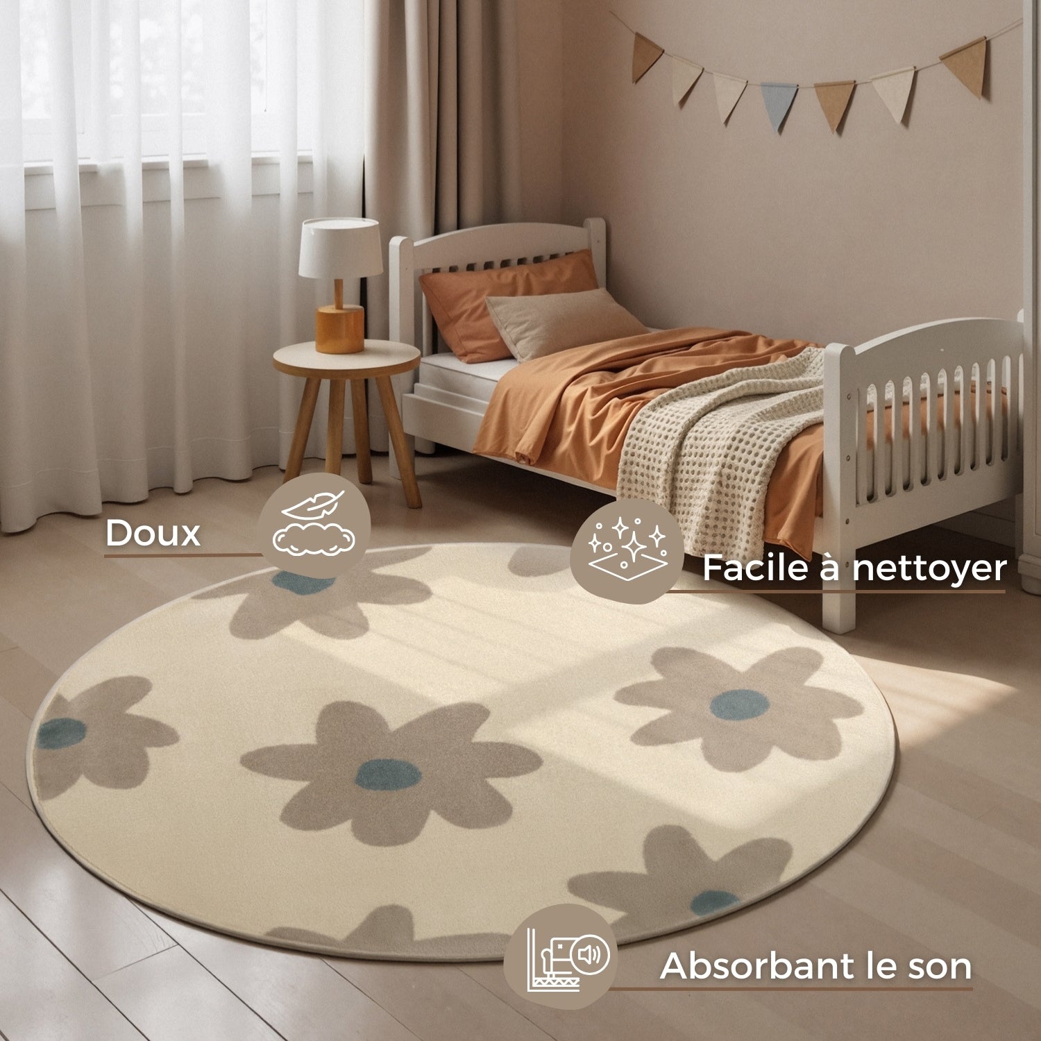 Tapis rond Enfant Flowers