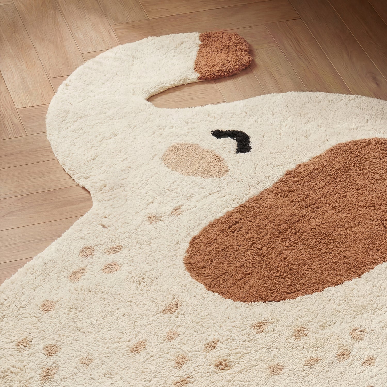 Tapis Enfant Forme Elephant Crème et Brun 95x120cm