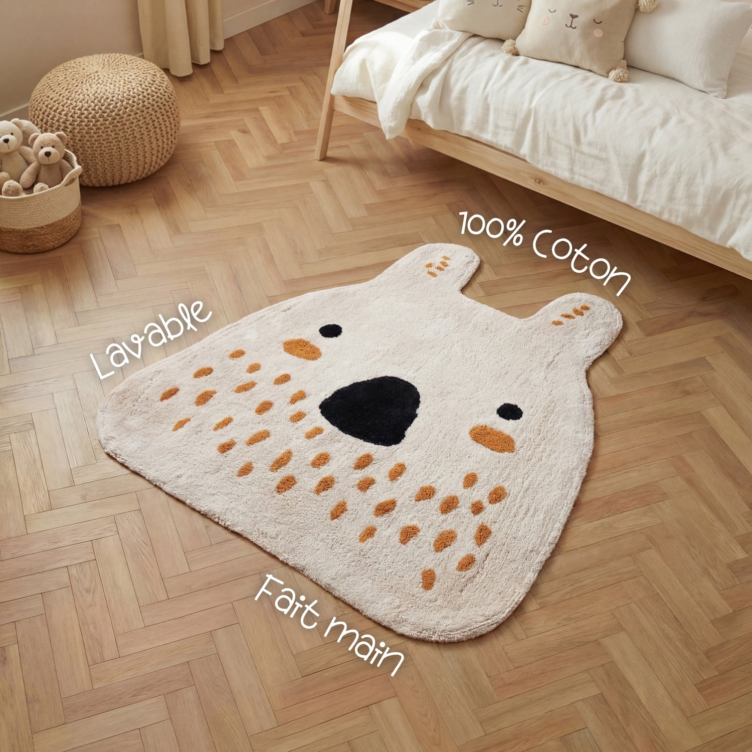 Tapis Enfant Tête Lapin Crème 120x137cm