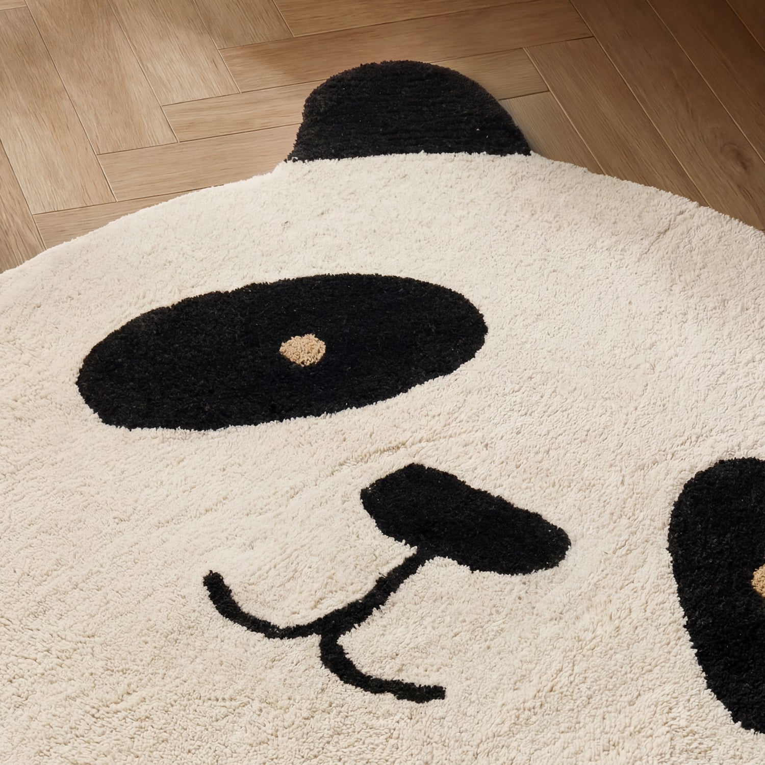 Tapis Enfant Tête Panda Crème et Noir 103x120cm