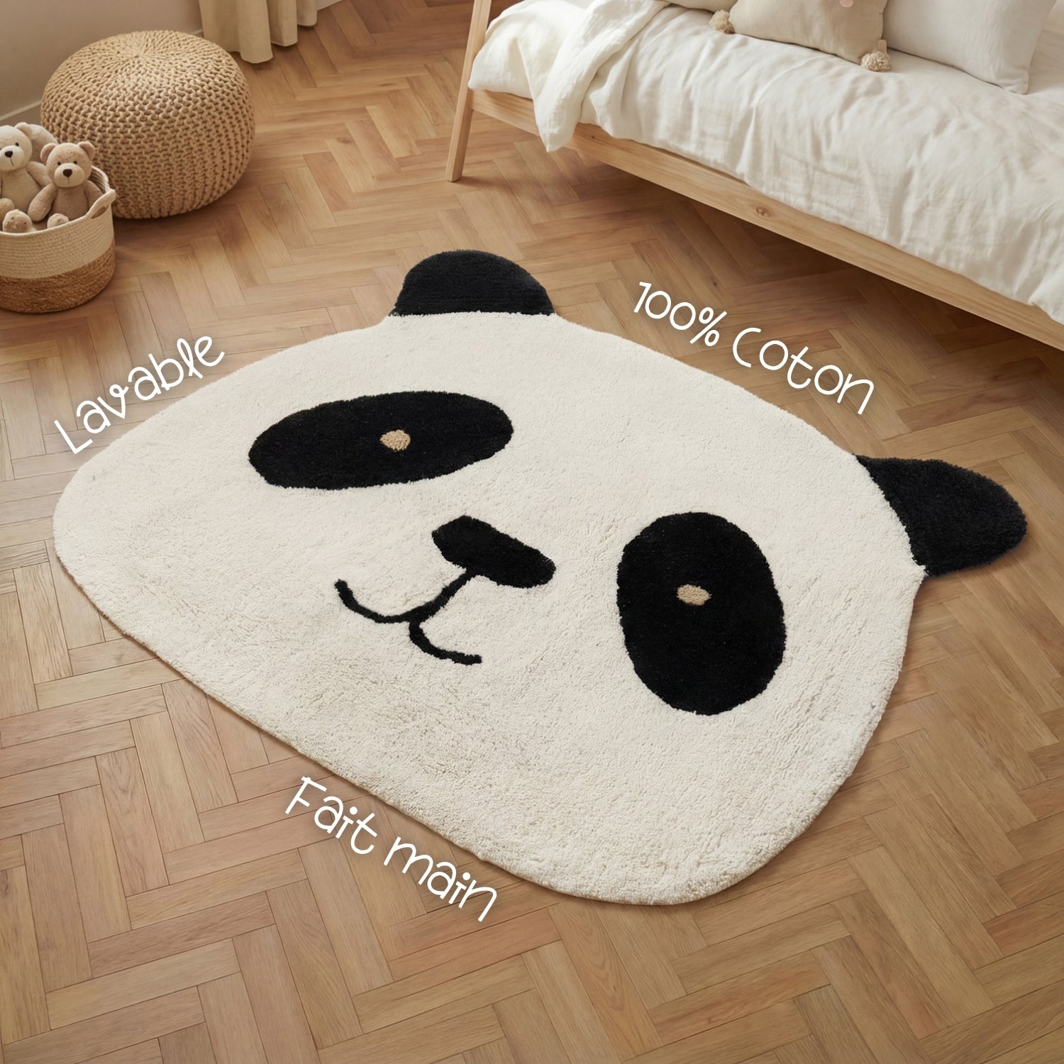 Tapis Enfant Tête Panda Crème et Noir 103x120cm