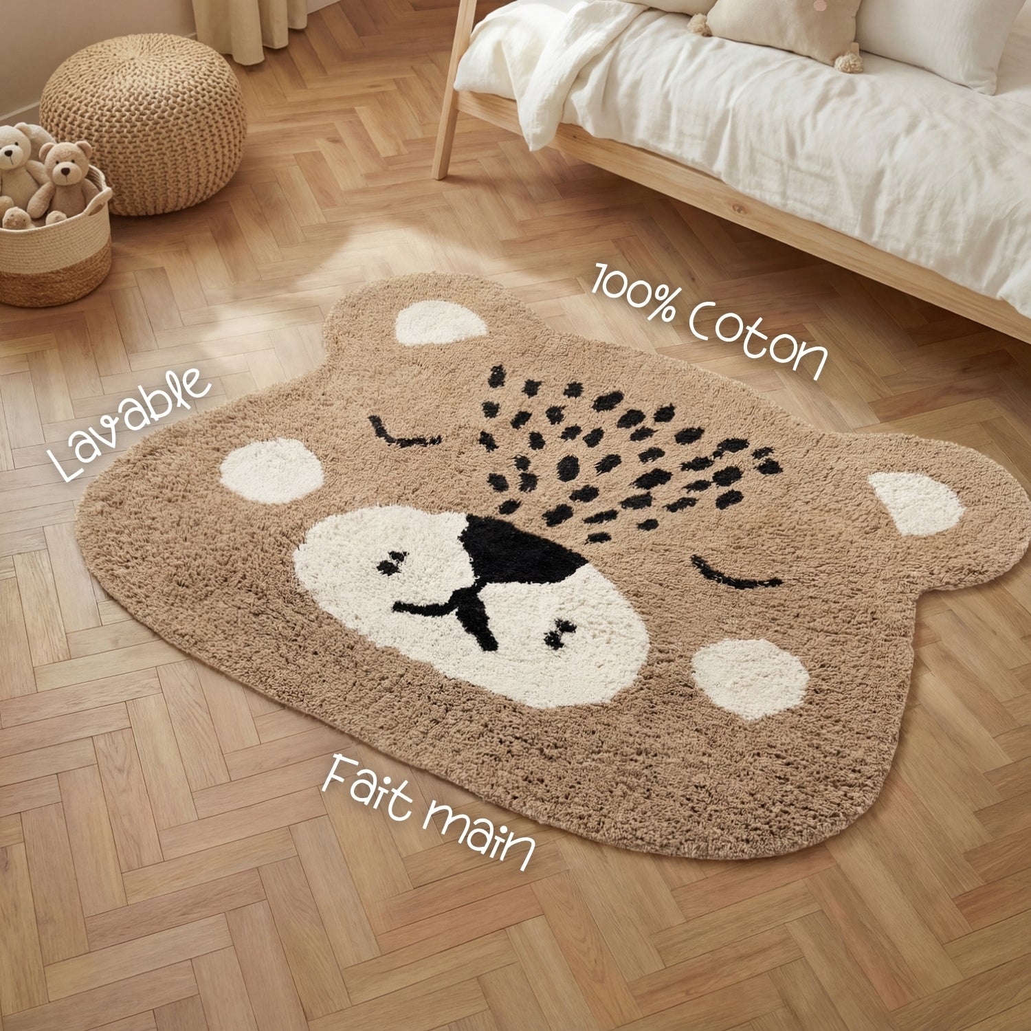 Tapis Enfant Tête Ours Beige 93x120cm