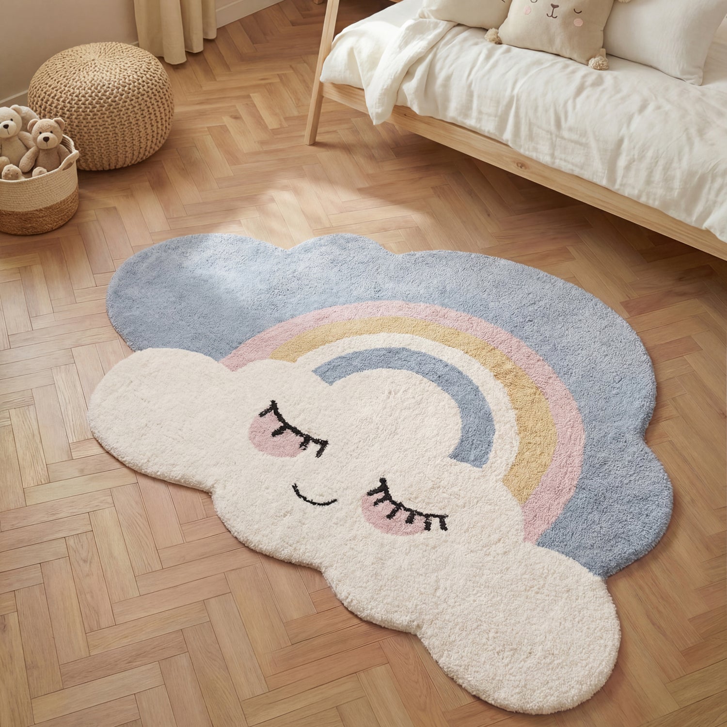 Tapis Enfant Forme Nuages Multicolore 140x200cm
