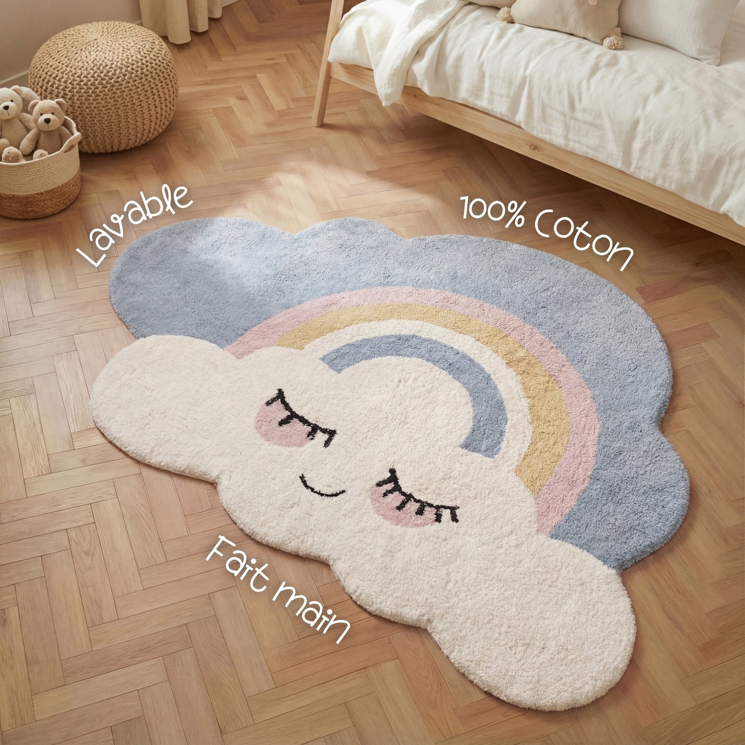 Tapis Enfant Forme Nuages Multicolore 140x200cm
