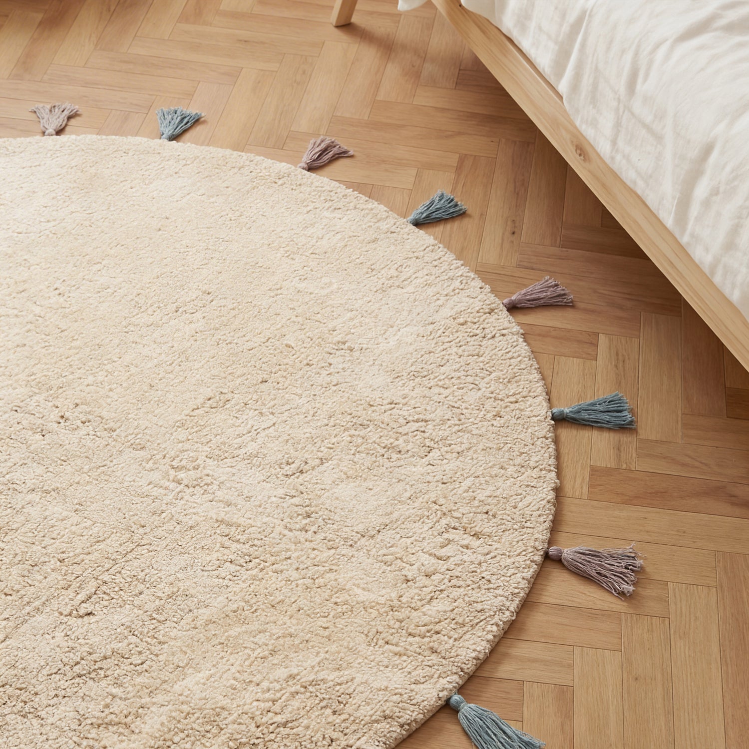 Tapis Enfant Crème à franges multicolores 160cm