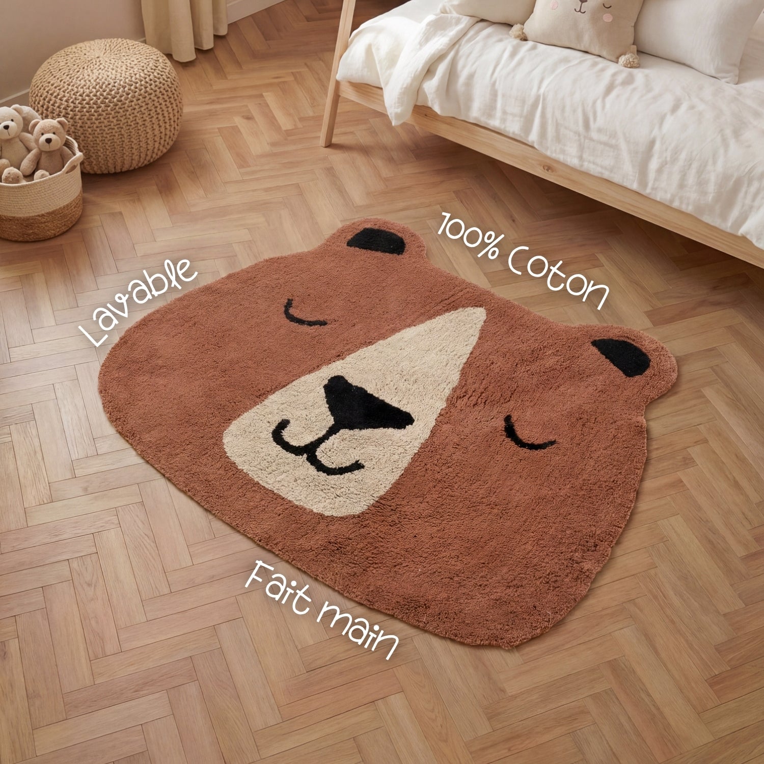 Tapis Enfant Tête Ours Benni Brun 101x120cm