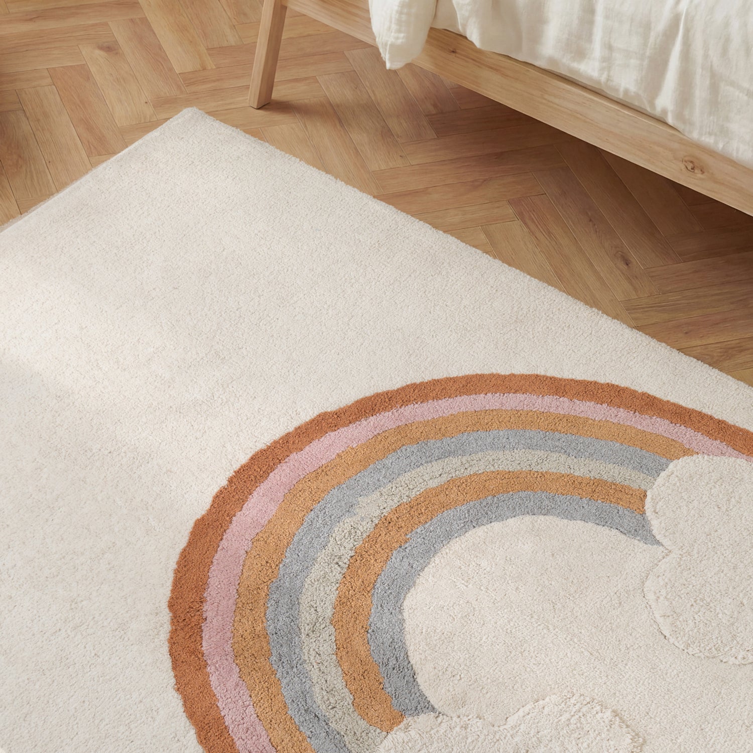 Tapis Enfant Arc en Ciel Crème et Multicolore 140x200cm