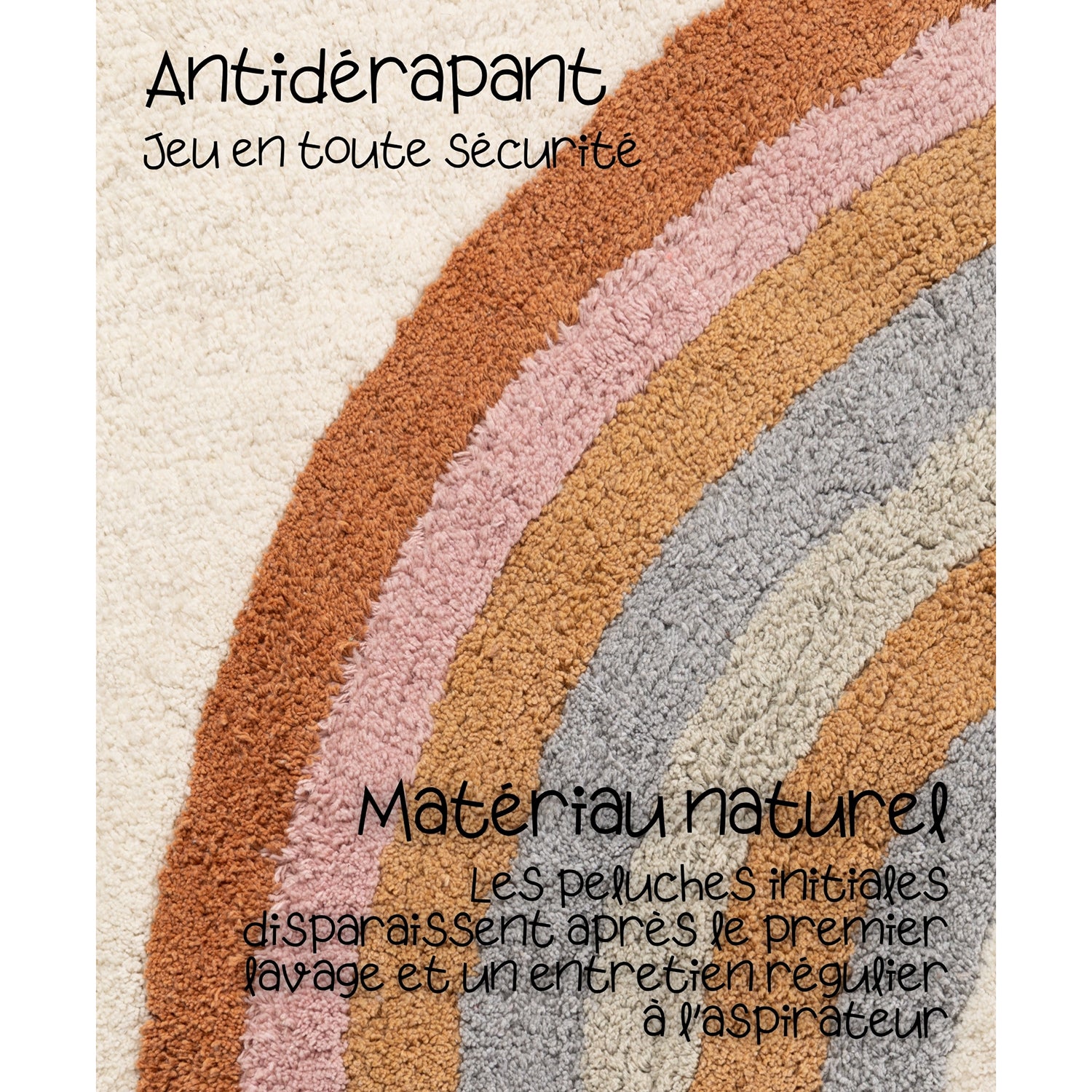 Tapis Enfant Arc en Ciel Crème et Multicolore 140x200cm