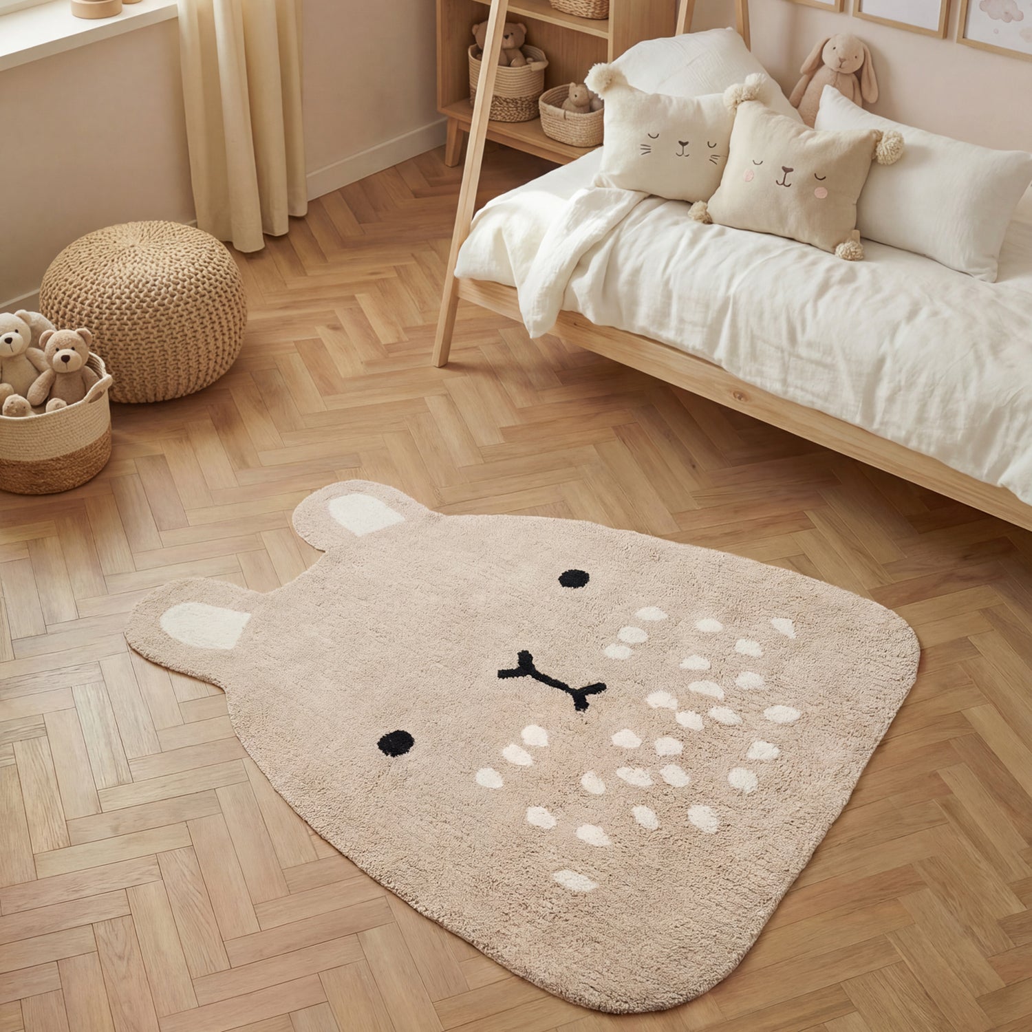 Tapis Enfant Tête Lapin Beige 120x152cm